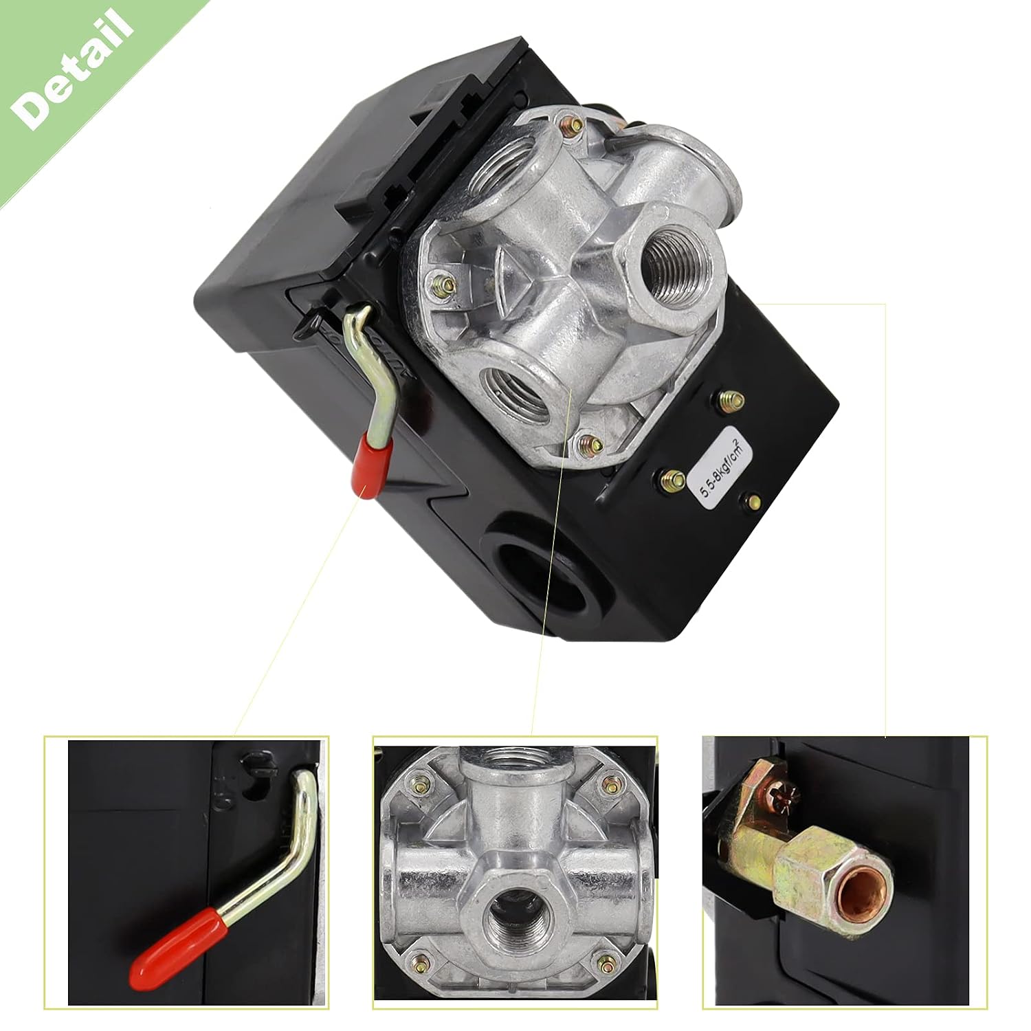 LF10-4H Air Compressor Pressure Switch, 95-125 PSI, 20A, 4-Port 1/4" NPT | Unloader Control Valve, Automatic Compressor Switch Replacement, On/Off Lever, for Single-Stage & Two-Stage Air Compressors