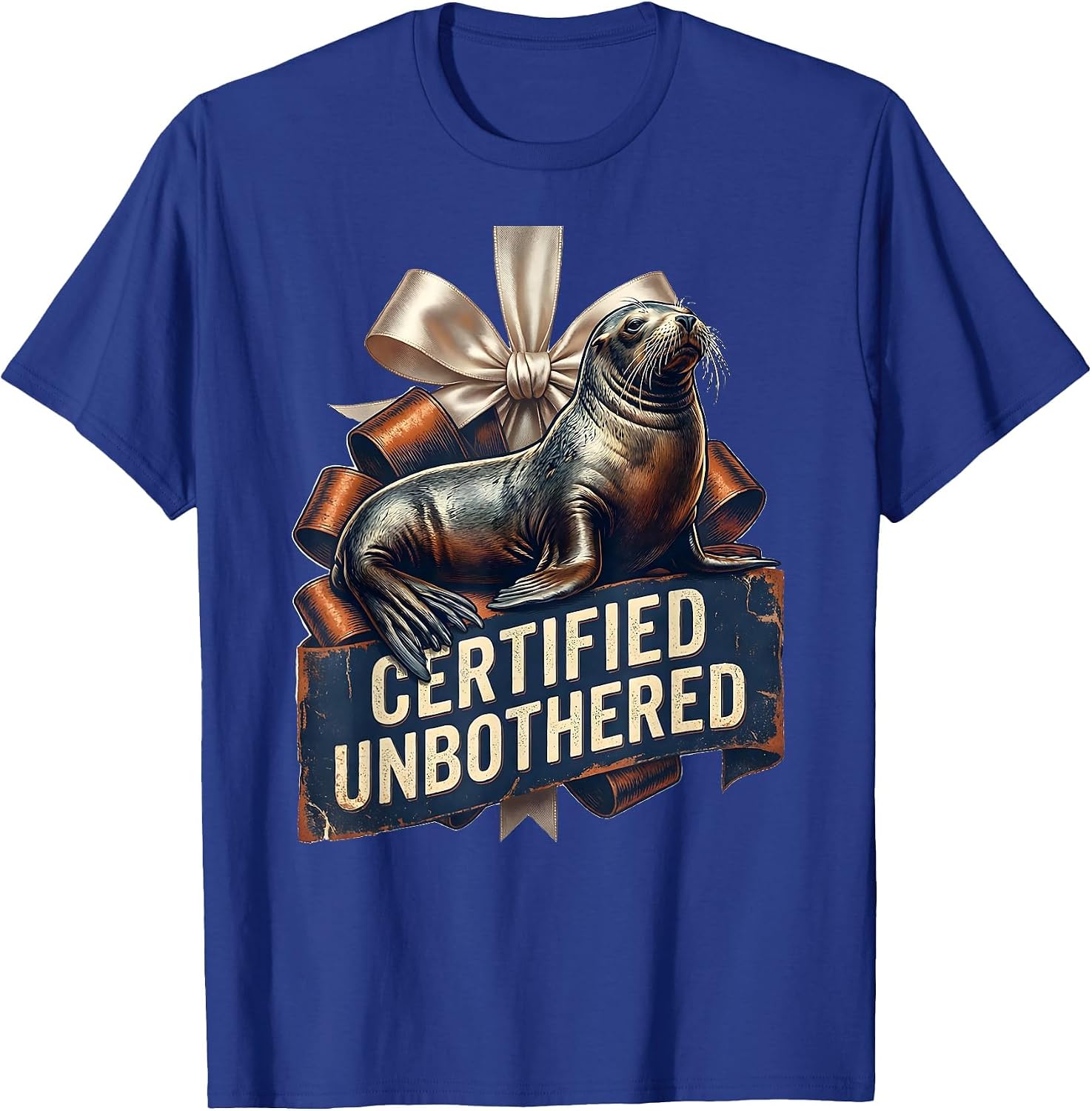 Certified Unbothered Vintage Seal Meme Humor Animal Lover T-Shirt image 3