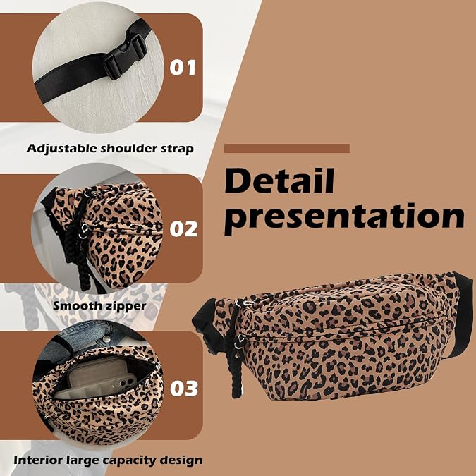 Half Moon Shoulder Bag for Women - Leopard Print Fashion Handbag with Multi-Pockets