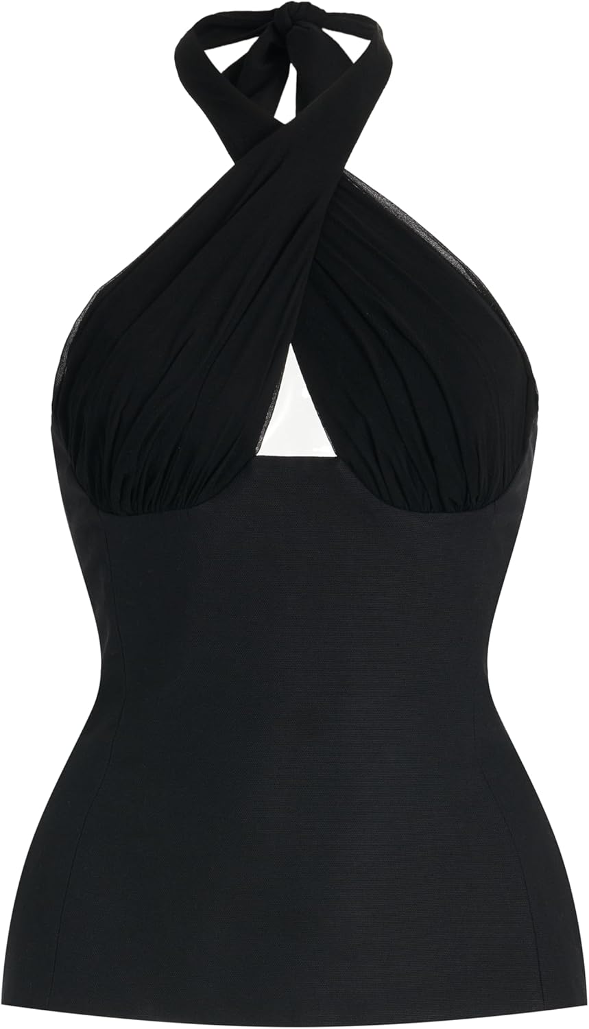 Women Silky Halter Neck Crop Top Sleeveless Crisscross Wrap Tank Top Y2k Summer Slim Fit Backless Cami Top - Image 3