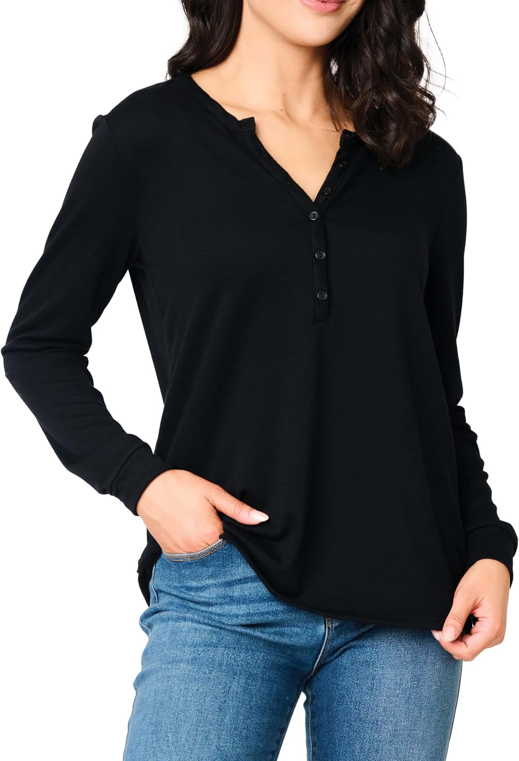 GIBSONLOOK Serene Mornings Henley Top Long Sleeve Lounge Top Sizes Vary
