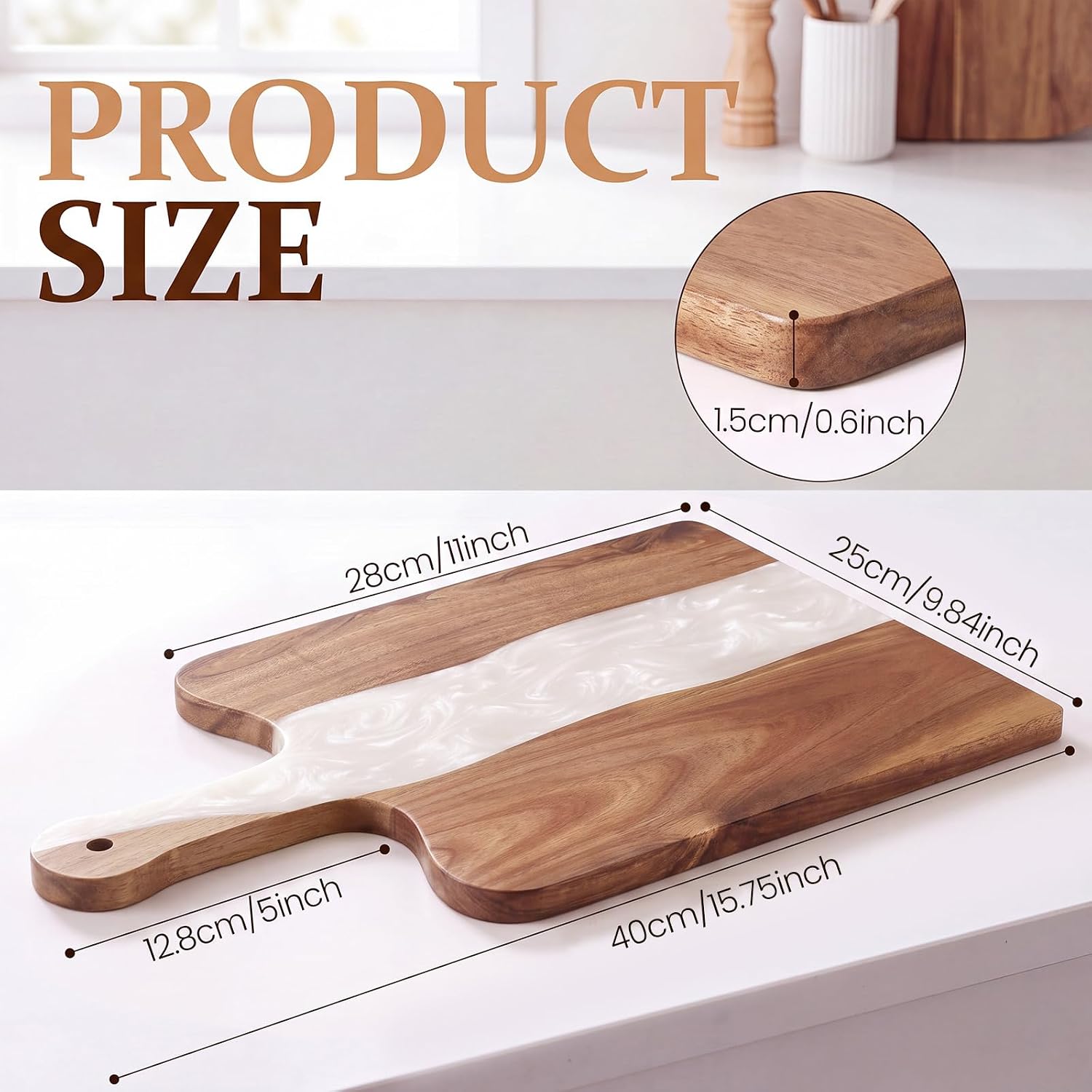 Rtteri Acacia Wood Resin Cutting Board, Wood Grain Serving Display Board