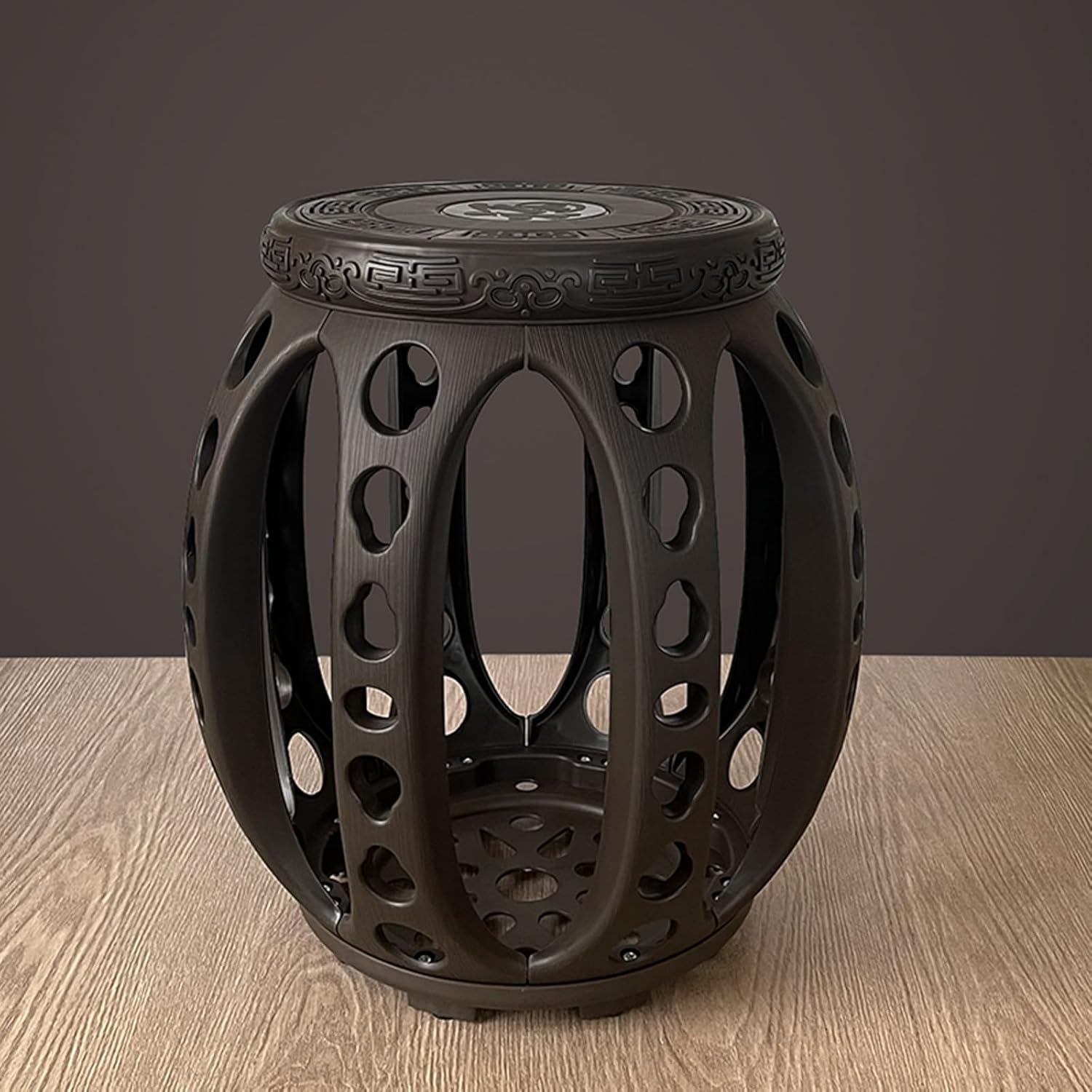 Ceramic Garden Stool, Chinoiserie Decorative Garden Stools - Glazed Ceramic Drum Stool with Hollow Flower & Bird Design, Perfect for Living Room, Balcony & Garden Use(Black,30 * 45cm)
