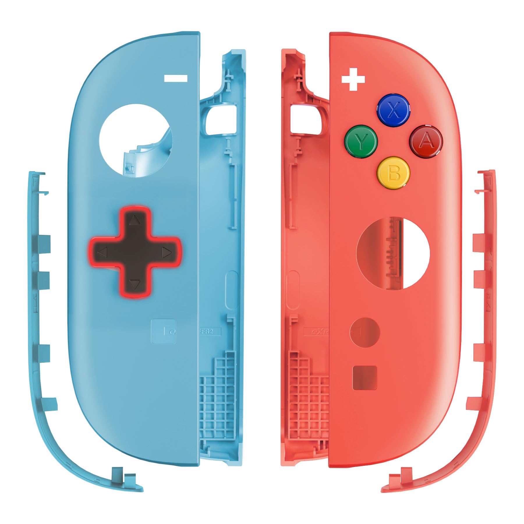 eXtremeRate Cover Accessori per Nintendo Switch 2, Custodia Tasti ABXY Dpad Ricambio Kit per Switch 2 Joycon, Senza Joycon e Console(Dpad Versione), Blu&Arancione