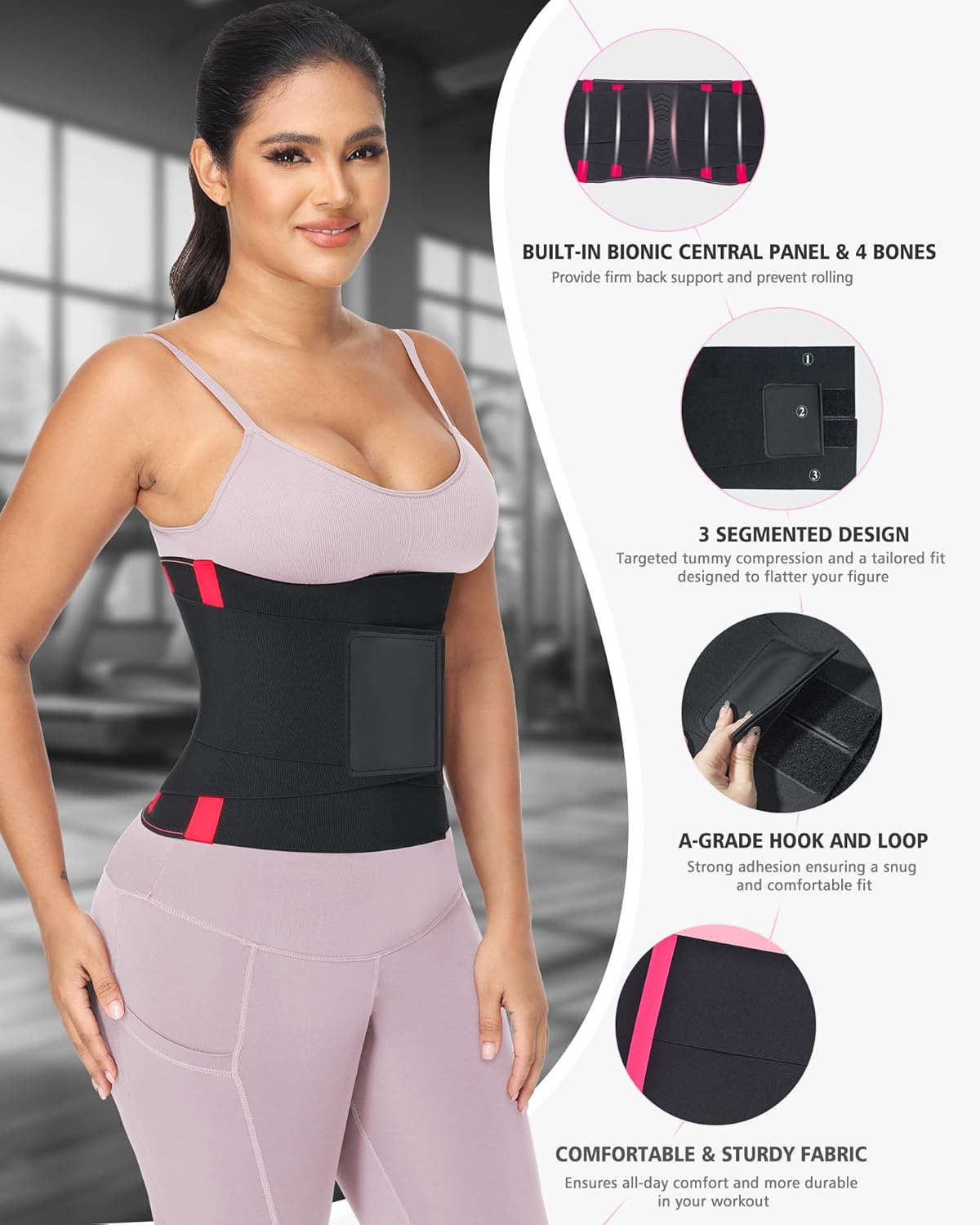 Waist Trainer for Women Lower Belly Fat Control - 3-Segment Triple Wrap Cincher for Postpartum Recovery, Sweat - Image 3