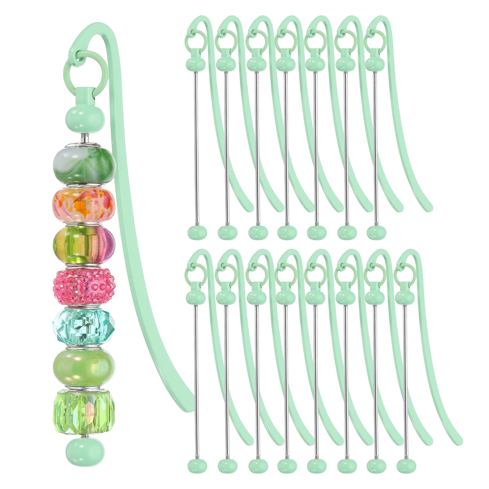 PATIKIL 16 Pcs Beadable Bookmarks, DIY Metal Blank Bar Bookmark Bead Craft Jewelry Pendant Charm Book Mark for Gift Teacher Office Supplies Home Crafts, Candy Green