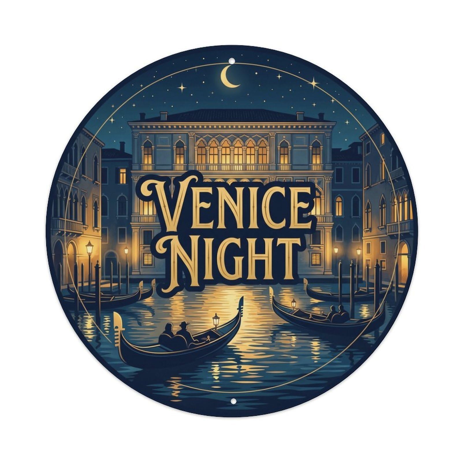 Olhnbad Style Coastal Route Grand Canal Night Venice Travel Vintage Metal Tin Sign