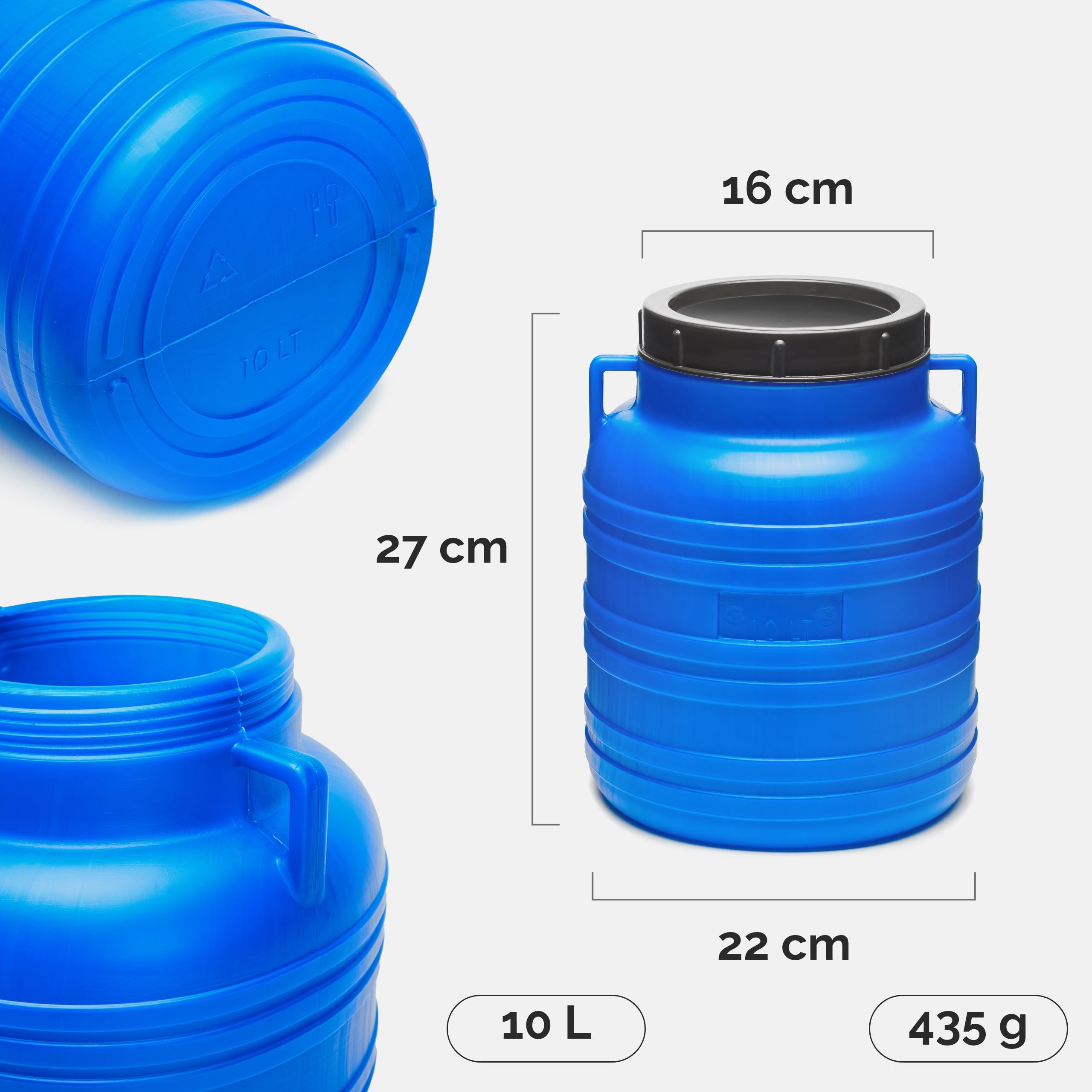 Garronda Set 5X 10 Liter Weithalsfass BPA-frei Futtertonne Fass Universalfass Lebensmittel Fass Regenfass für Garten Regentonne mit Deckel Regenwassertonne für Garten Wassertonne GD-0120 Blau