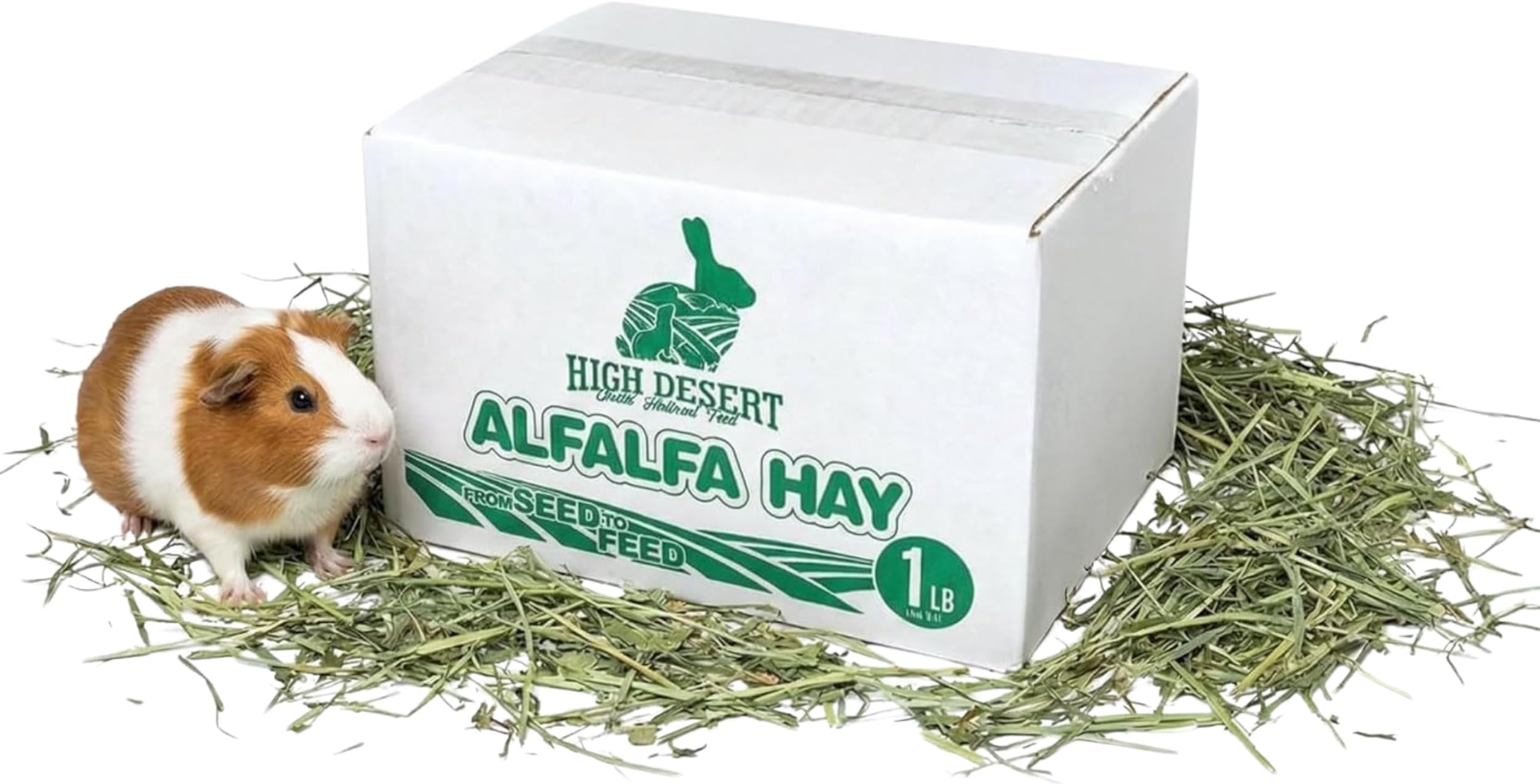High Desert Alfalfa Hay, Protein Rich Soft Leaf Food for Young Growing Animals, Natural Rabbit Food and Guinea Pig Hay, Supports Digestive Health, Small Pet Supplies, Fresh Hand Packed 1 Lb Box