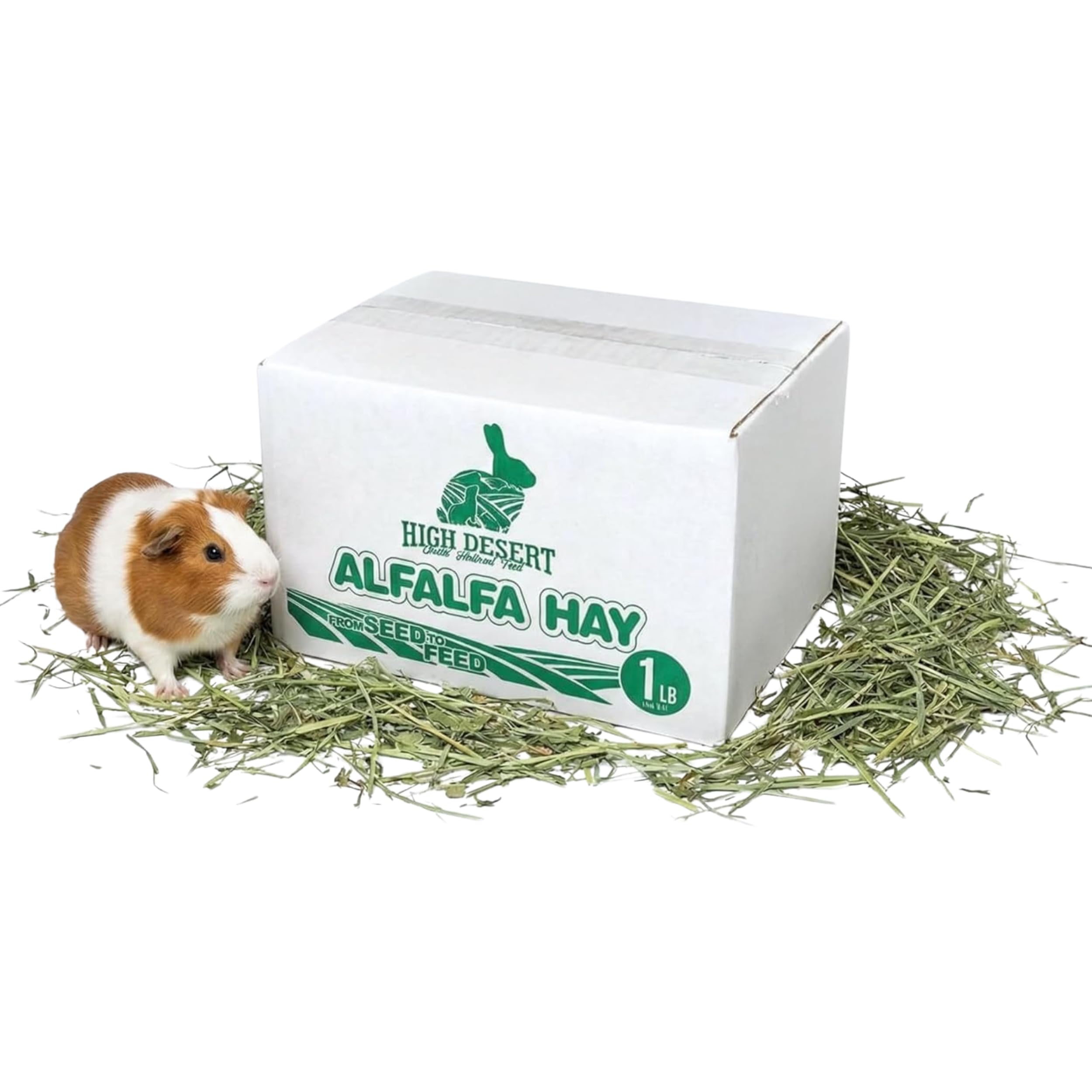High Desert Alfalfa Hay, Protein Rich Soft Leaf Food for Young Growing Animals, Natural Rabbit Food and Guinea Pig Hay, Supports Digestive Health, Small Pet Supplies, Fresh Hand Packed 1 Lb Box