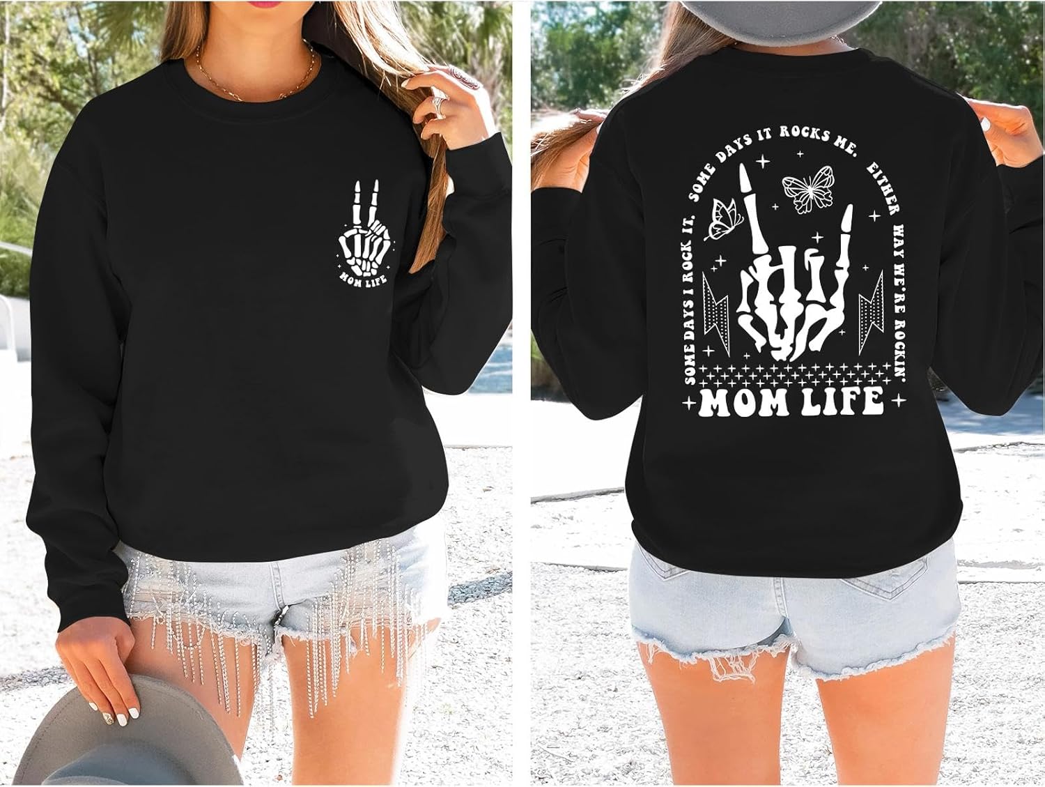 Mom Life Sweatshirt Mama Sweatshirts for Women Skeleton Halloween Long Sleeve Shirt Rock Crewneck Graphic Pullover - Image 4