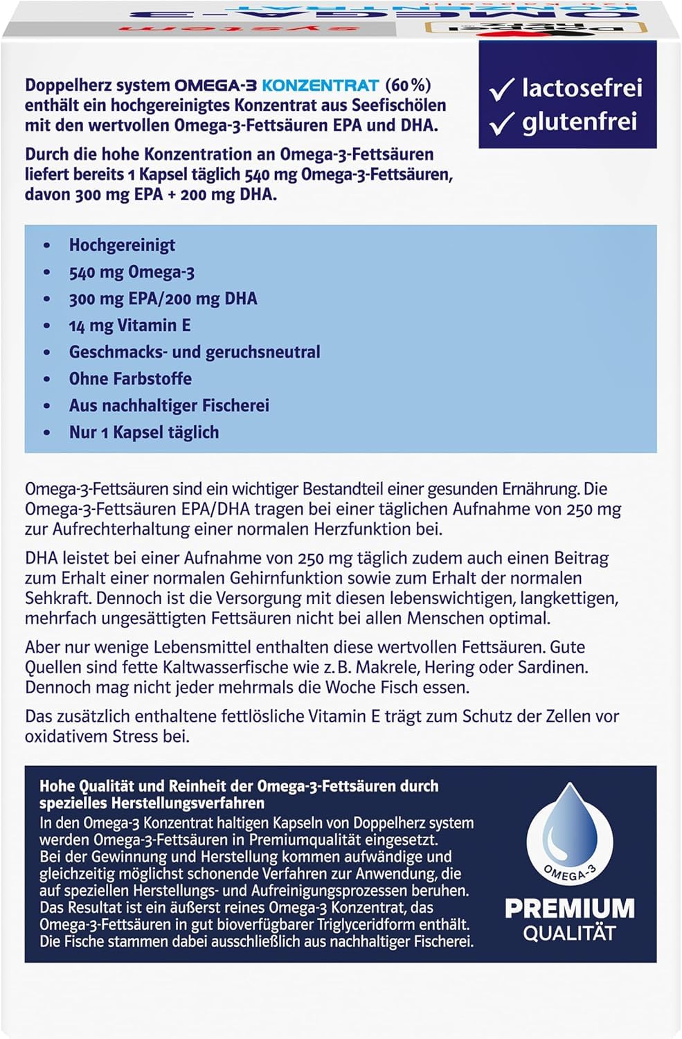 Doppelherz system OMEGA-3 KONZENRAT – Mit 300 mg EPA und 200 mg DHA pro Kapsel als Beitrag für die normale Gehirn- und Herzfunktion – 2 x 120 Kapseln