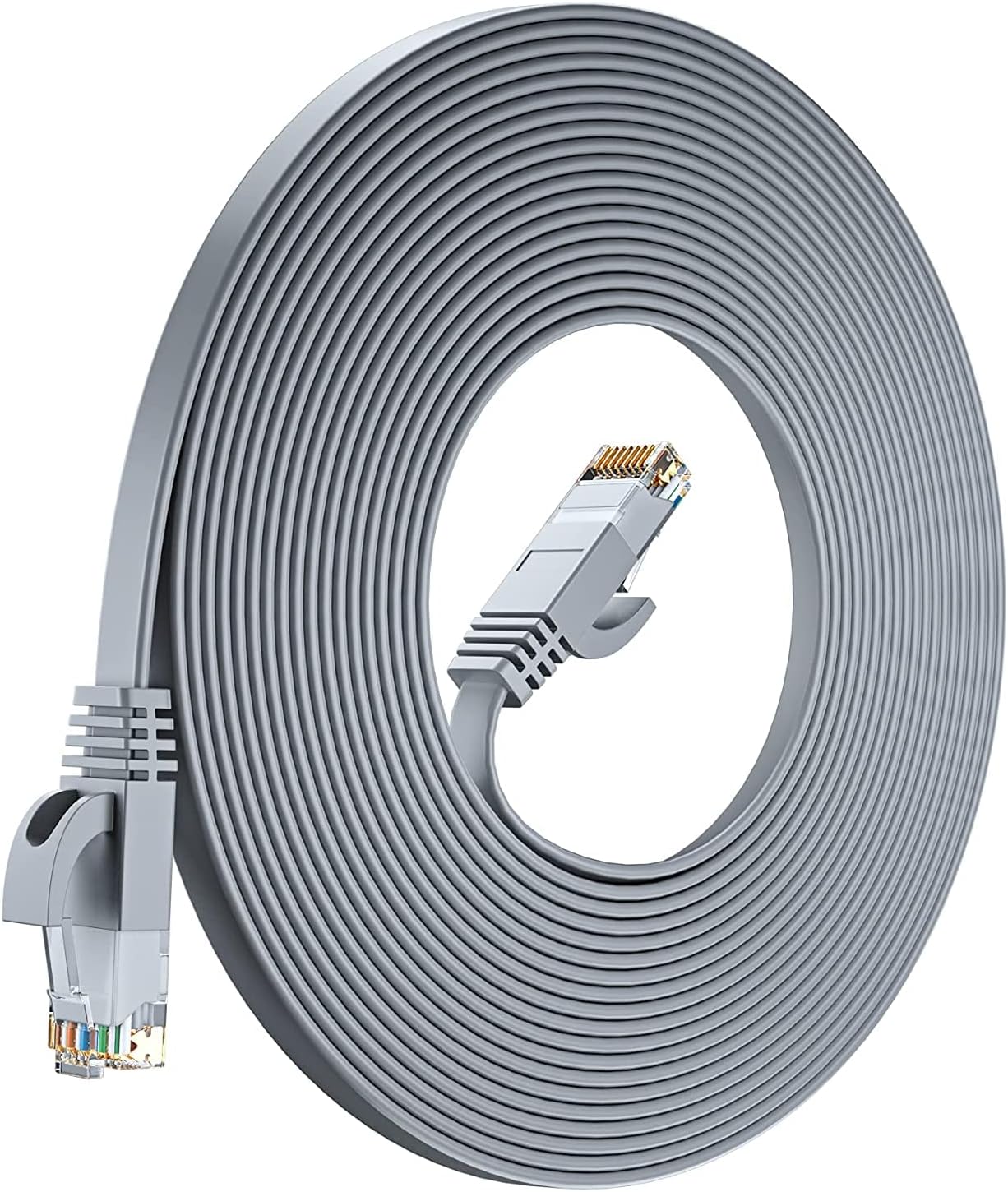 FEDUS Cat6 Ethernet Cable, Flat RJ45 LAN Cable wire High Speed 250MHZ / 1 Gigabit Speed UTP LAN Cable, Network Internet Cable, Patch Computer Cord Gigabit Category 6 Wires for Modem (GRAY, 15Meter)
