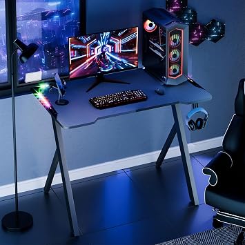 60x100cm Gaming Desk, Ergonomic Computer Game Table with X-Shaped Steel Legs, Sturdy PC Workstation Desk for Home Office with Cable Holes,Computer Desk for Home (60 x 100 cm-3)