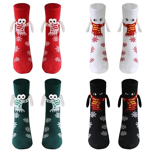 gjulrfu 4PCS Christmas Holding Hands Socks,Personalized Christmas Stockings Couple Magnetic Socks Mid Tube Sock Funny Xmas Gifts