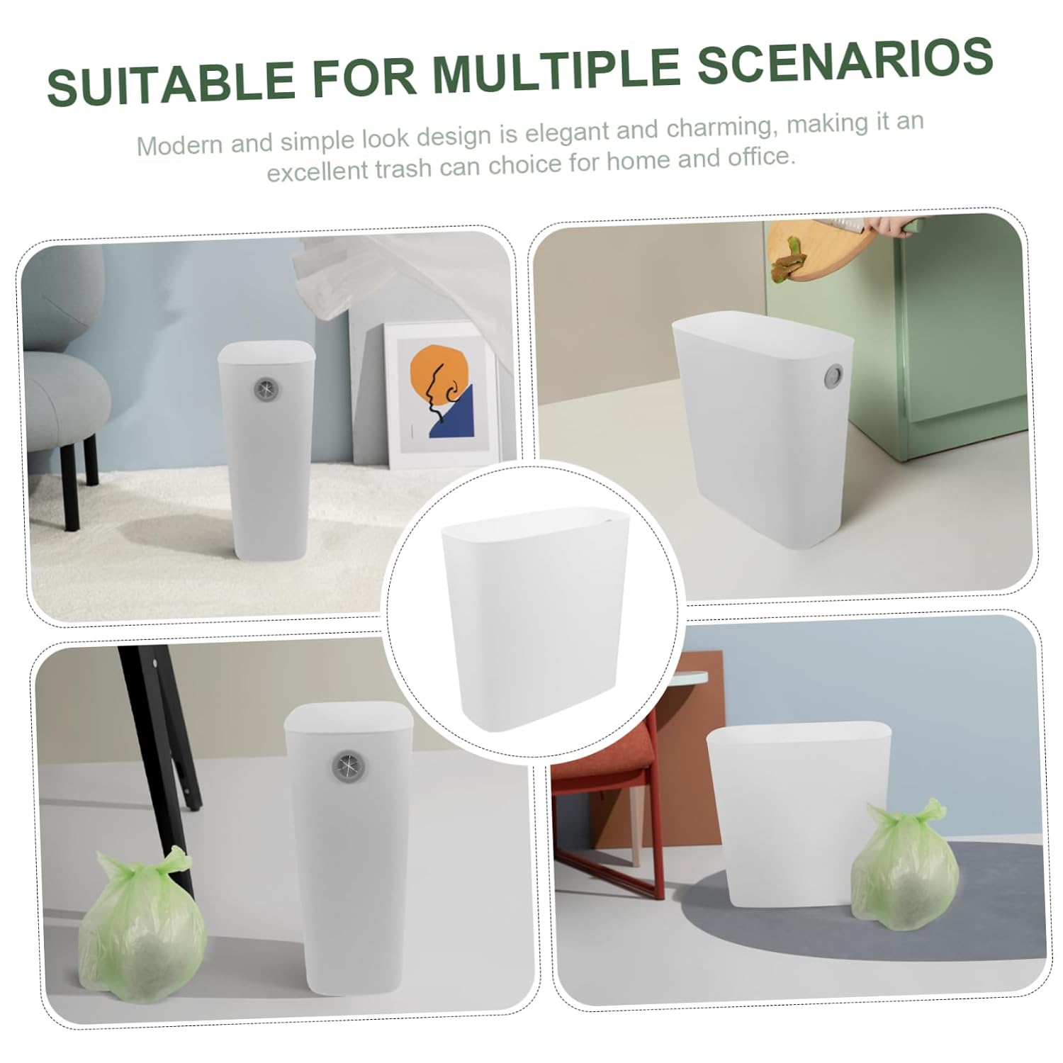 KOMBIUDA White Slim Garbage Can for Kitchen and Bathroom Narrow Spaces