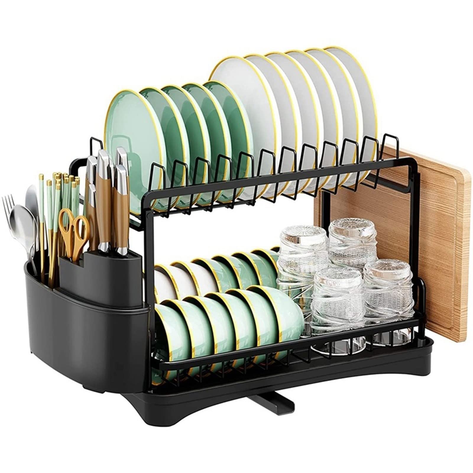 Escurridor de Platos, Rejilla para secar Platos, Rejilla para Platos con escurridor y Soporte para Utensilios, Tabla de Cortar para encimera de Cocina,