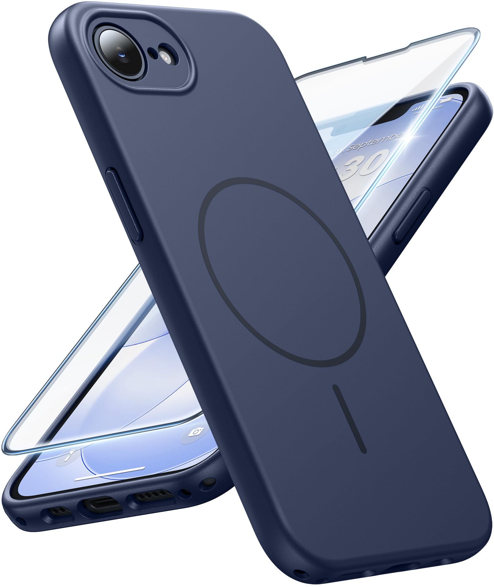 FNTCASE for iPhone 17E/16E Case Matte Blue: Compatible with MagSafe | With Screen Protector, Translucent Magnetic Full Camera Protection, 14FT Military Grade Drop Tested, Matte Shockproof Cover