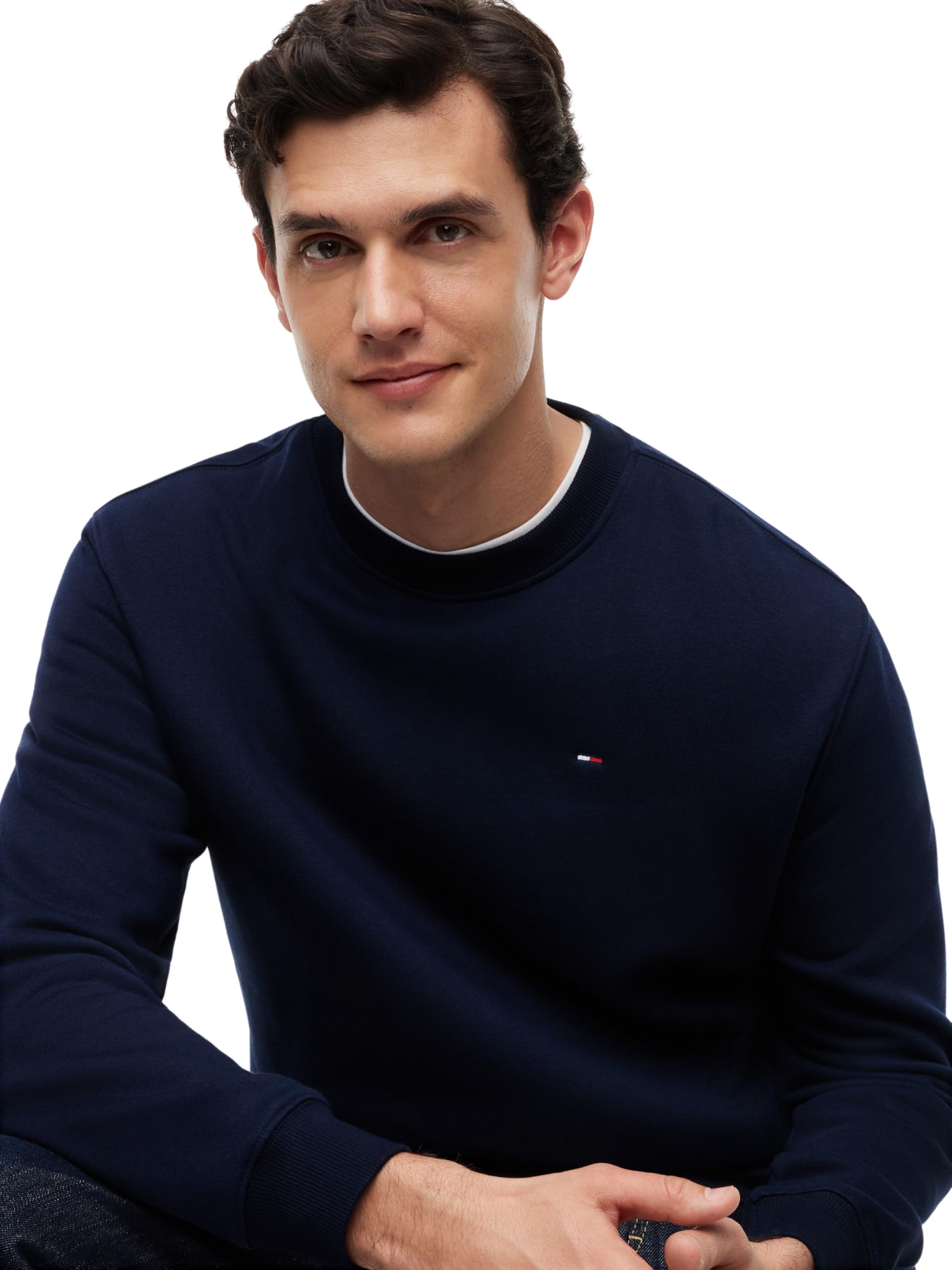Tommy Jeans Uomo Felpa Regular Fit Flag Fleece Scollo Rotondo