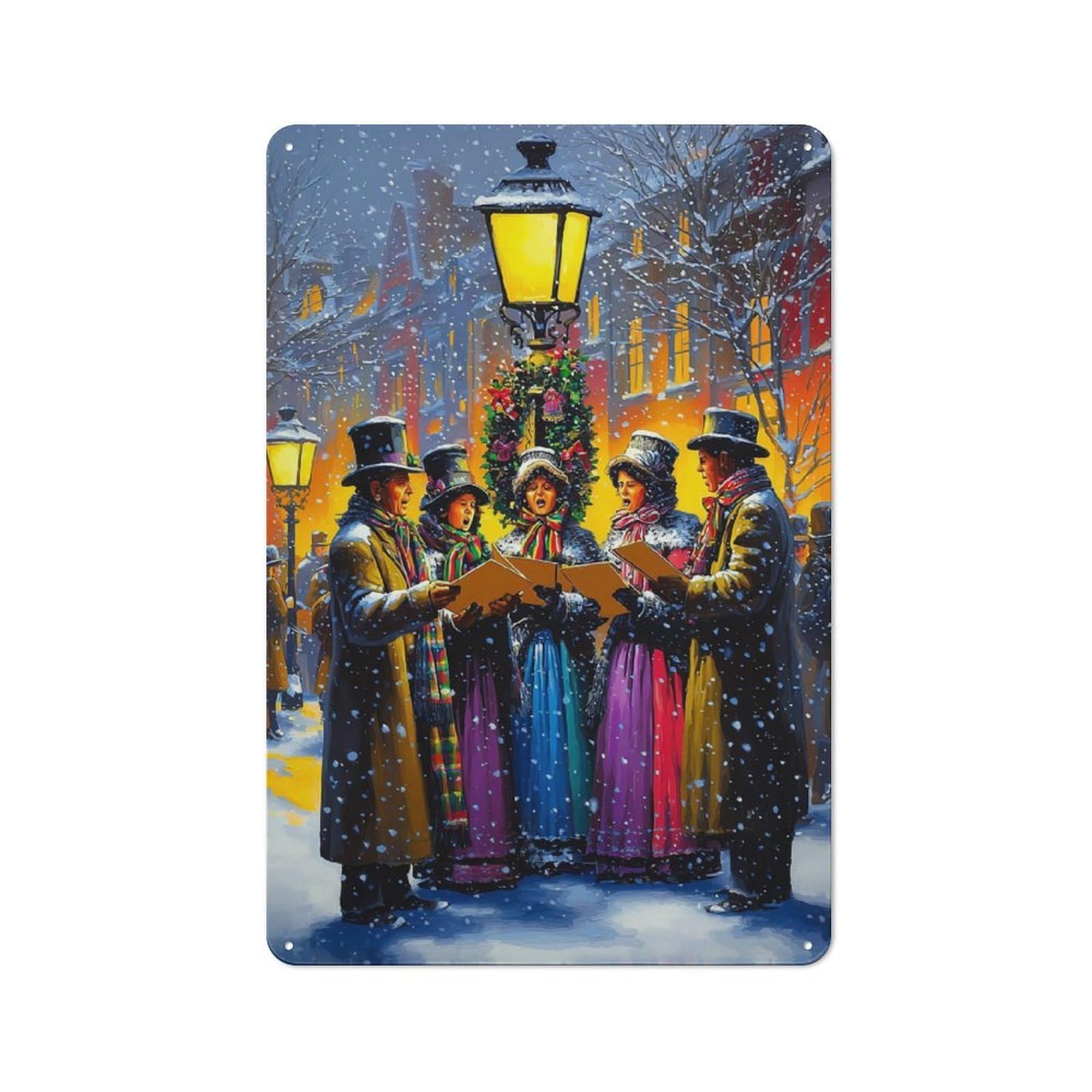 Junmoney Christmas Carolers In Snowy Street -3 Retro Tin Sign 30X20cm For Pub Or Café, For Collectors Building A Themed Wall Display