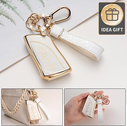 Miniatura 125 de Funda para llavero Cadillac con llavero Cadillac, funda compatible con Cadillac Escalade CTS SRX XT5 ATS CT6 5 botones Smart Key Protector Holder