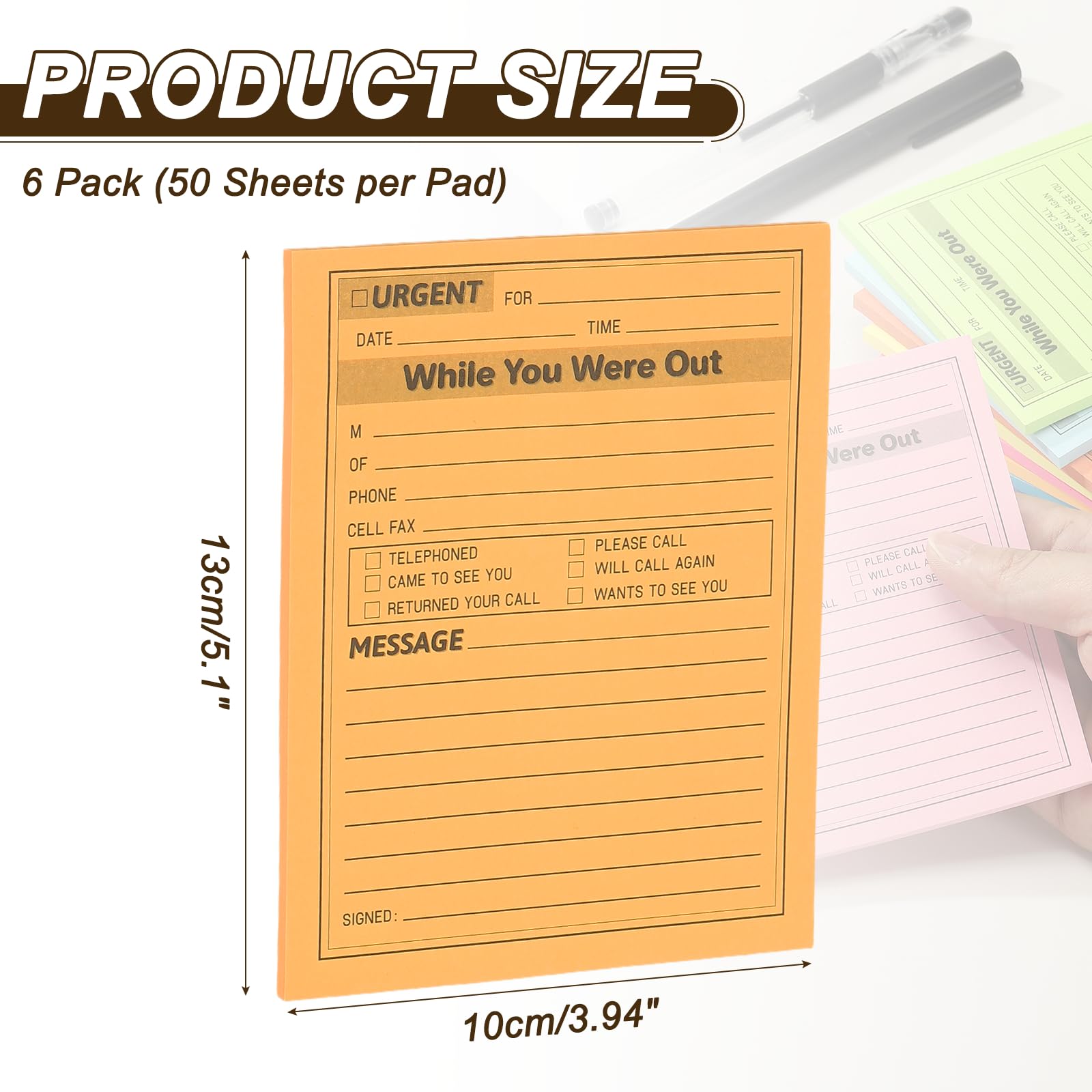 PATIKIL 6 Pack While You were Out Message Pad, 4.25 x 5.5 Sticky Notes Notepads 50 Sheets Per Pad Memo Phone Message Pads for Office, Orange - Image 2