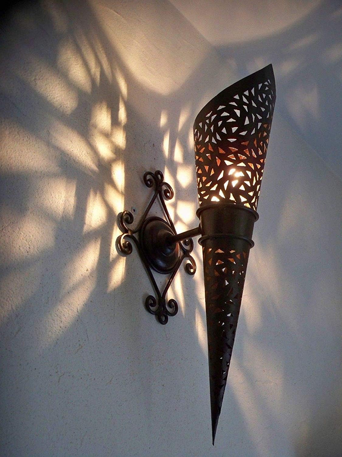 Grande Applique Murale Marocaine En Fer Forgé, 44cm, Lanterne Orientale