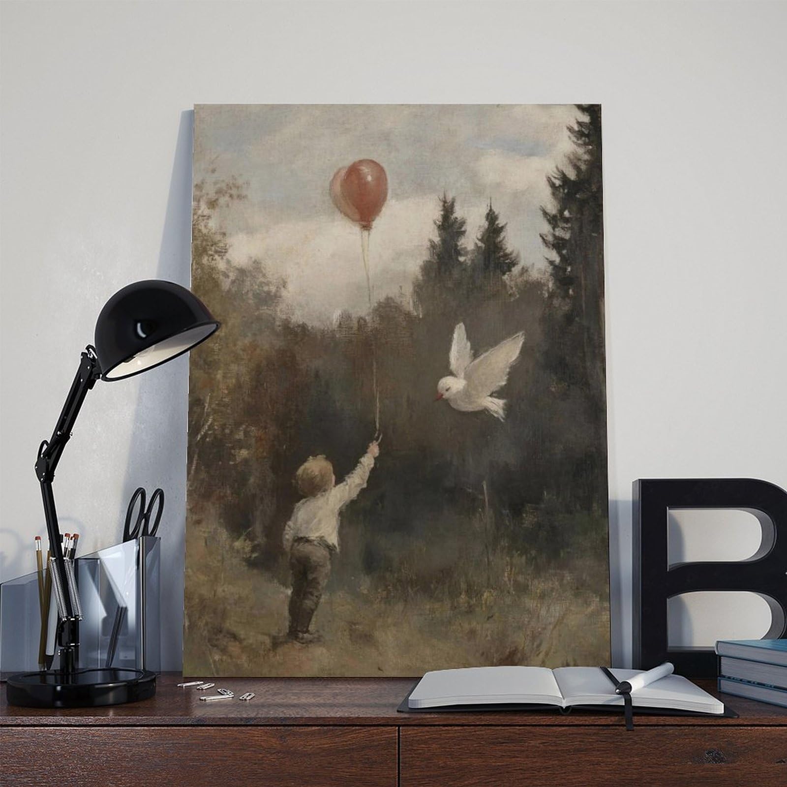 Leinwandposter mit Kind mit Luftballon, Wandkunst, Dekordruck, Gemälde für Wohnzimmer, Schlafzimmer, Dekoration, 60 x 90 cm