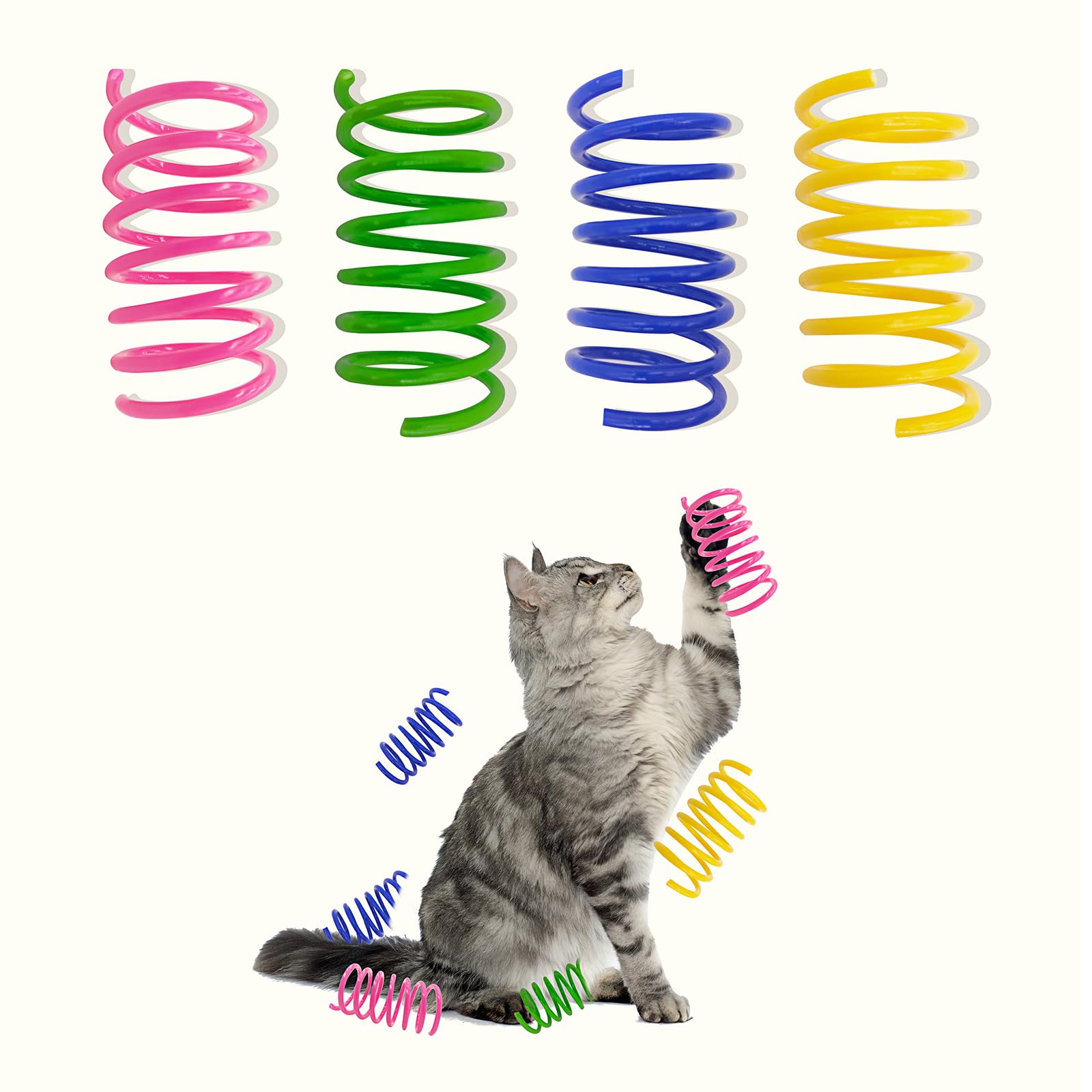 AGYM Cat Spring Toys, 30 Pack Cat Spiral Springs for Indoor Cats, Colorful & Durable Plastic Spring Coils Attract to Swat, Bite, Hunt, Interactive Toys for Kittens