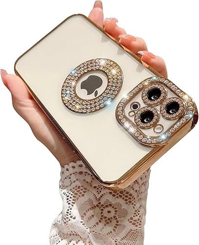 Miniatura 6 de Fycyko Funda compatible con iPhone 11 con logotipo chapado transparente de lujo, con purpurina, bonito diseño brillante de diamante, fundas
