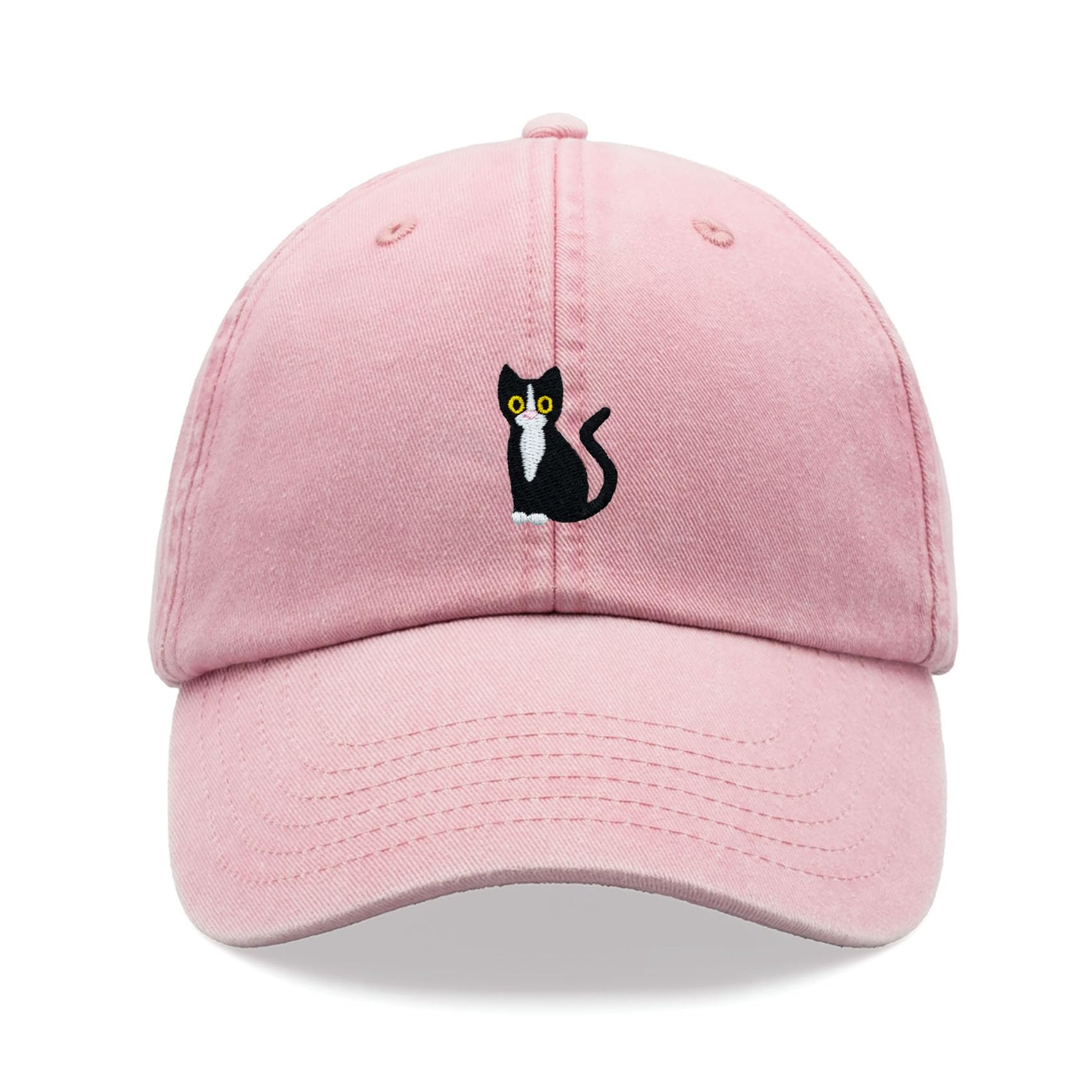 Black & White Tuxedo Cat Baseball Cap Vintage Washed Unisex Dad Hat Adjustable Pink