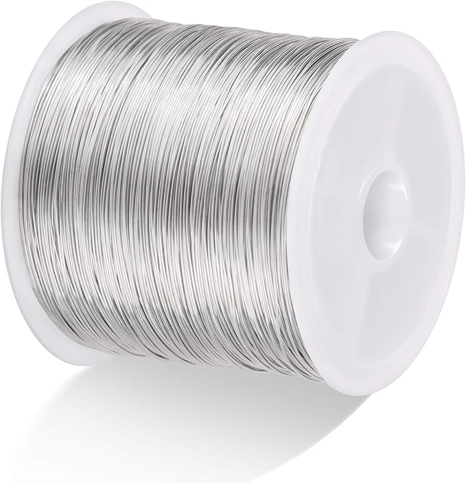 MIKIMIQI 328Ft Jewelry Wire - 26 Gauge Tarnish Resistant Copper Beading Wire for Jewelry Making, 0.4mm X 100m (Silver Color)