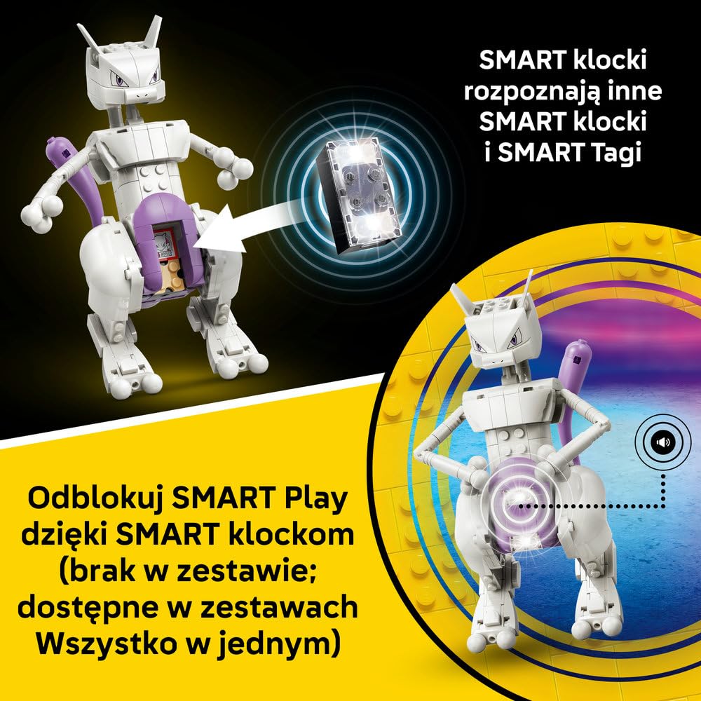 LEGO Pokémon SMART Play: Ucieczka z laboratorium Mewtwo 72163 | Interaktywna zabawka z figurką Pokémona z klocków, zestaw kompatybilny, prezent dla dzieci 10+, 1 SMART Tag, 605 elementów