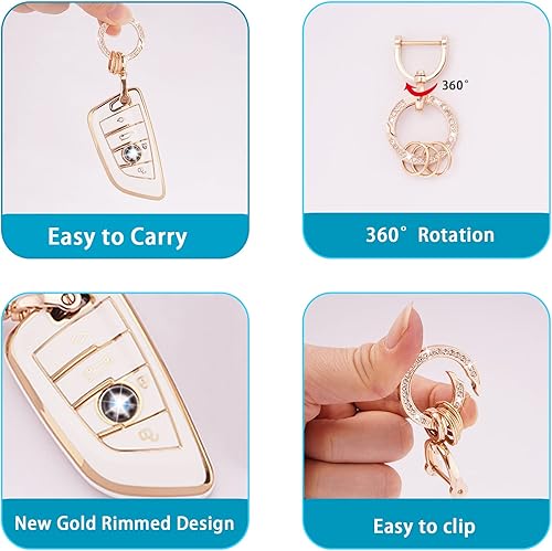 Miniatura 5 de EKALA Funda para llavero BMW Bling Gold White Key Fob Funda suave TPU Protección completa Smart Key Fob Case Compatible con BMW X1 X2 X3 X5 X6 2 5 6