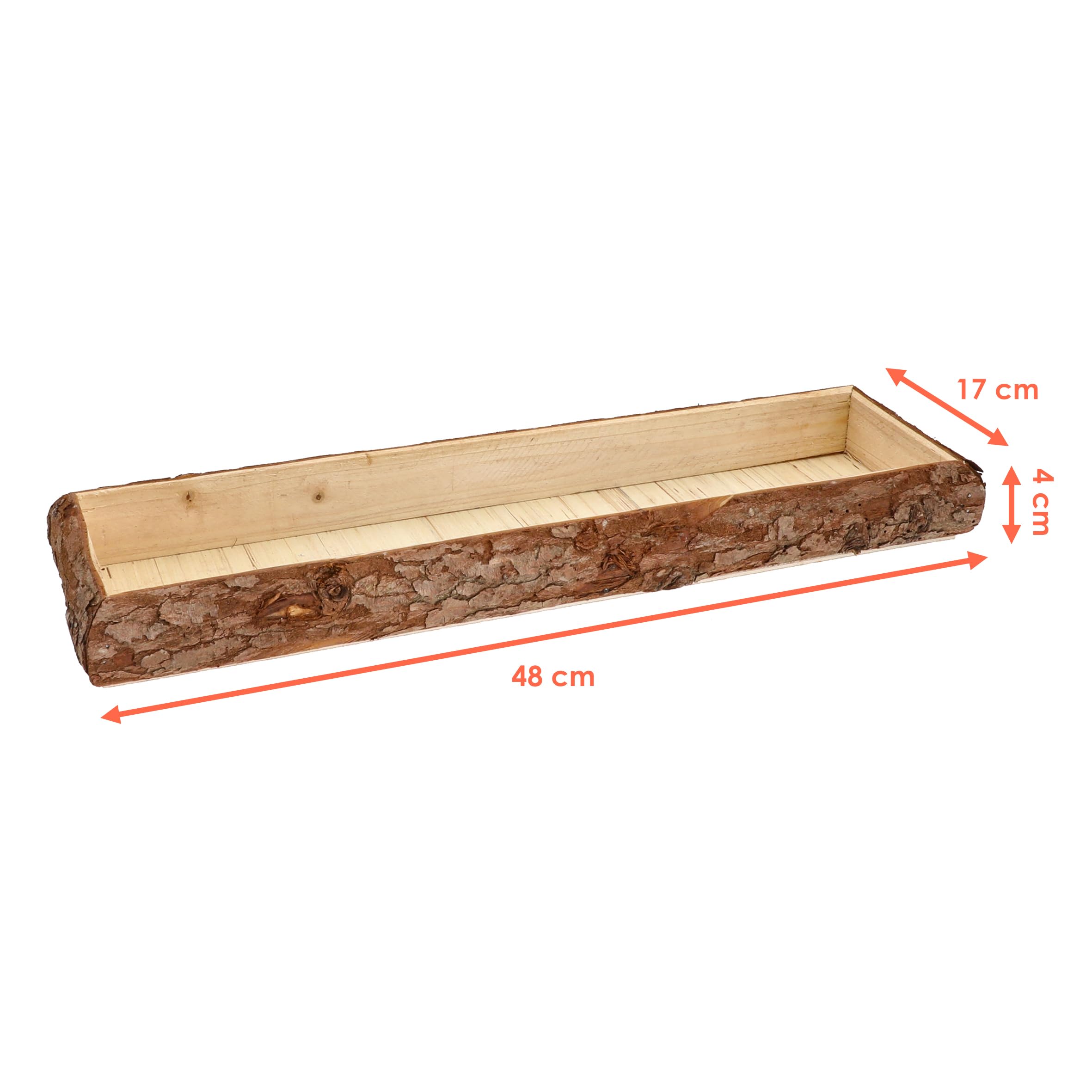 Vassoio decorativo in legno con corteccia, rettangolare