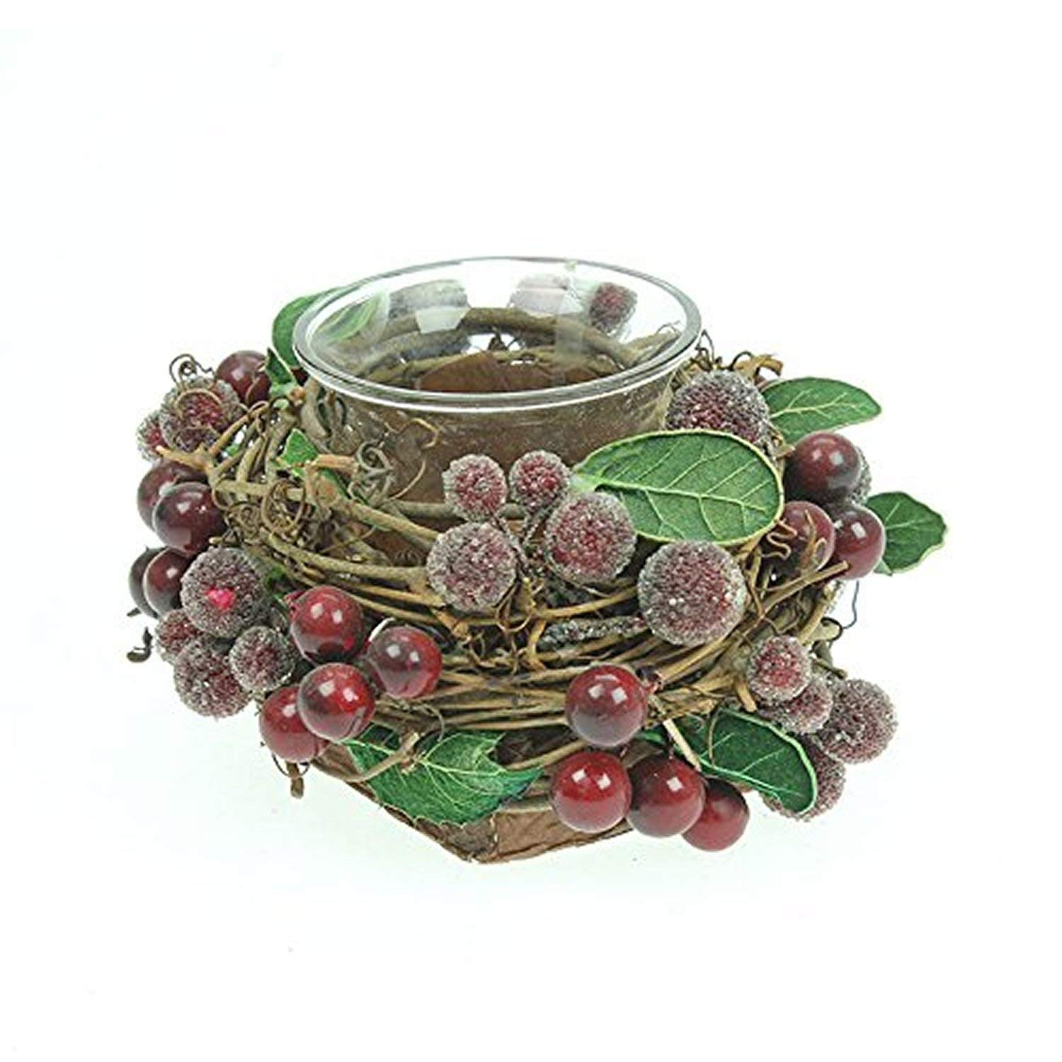 Gisela Graham Light Nite Lite / Votive Candle Holder - Christmas Twig & Berries (7Cm)