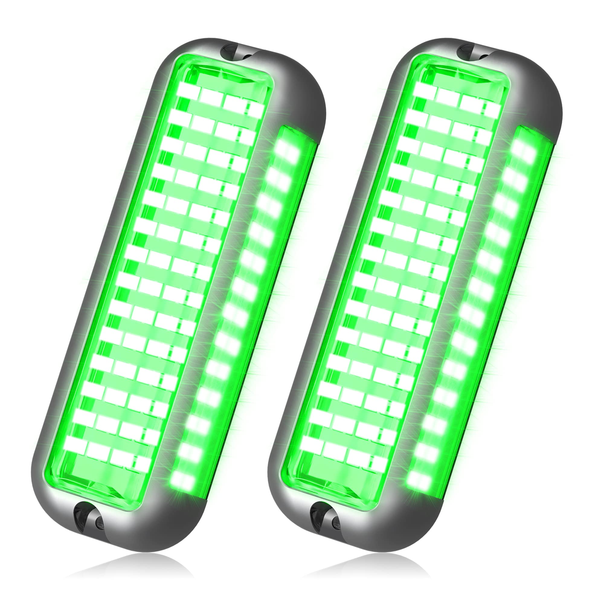 BASIKER BS4 (NEW) Marine LED Boat Lights (2x3000 LM 84 LED 180°) 10V-36V, 316 Stainless, Upgrade IP68 Underwater or Air Surface Mount for Cruise Ship Yacht Boats Sailboat Pontoon Transom light (Green)