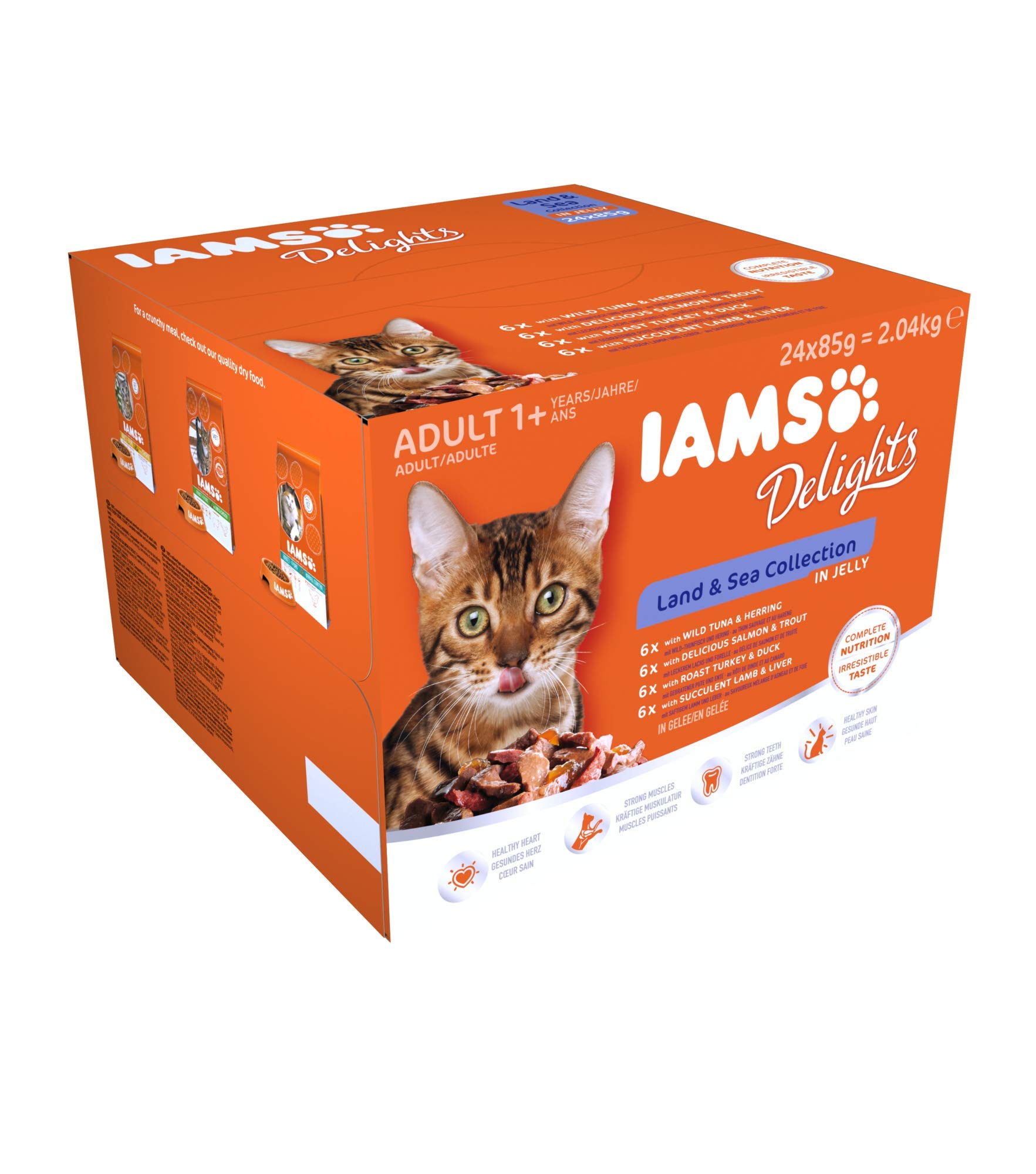 IAMS Delights Land & Sea - Alimento Umido Per Gatti Anziani, 12 Lattine Da 85g In Salsa - Foto 7