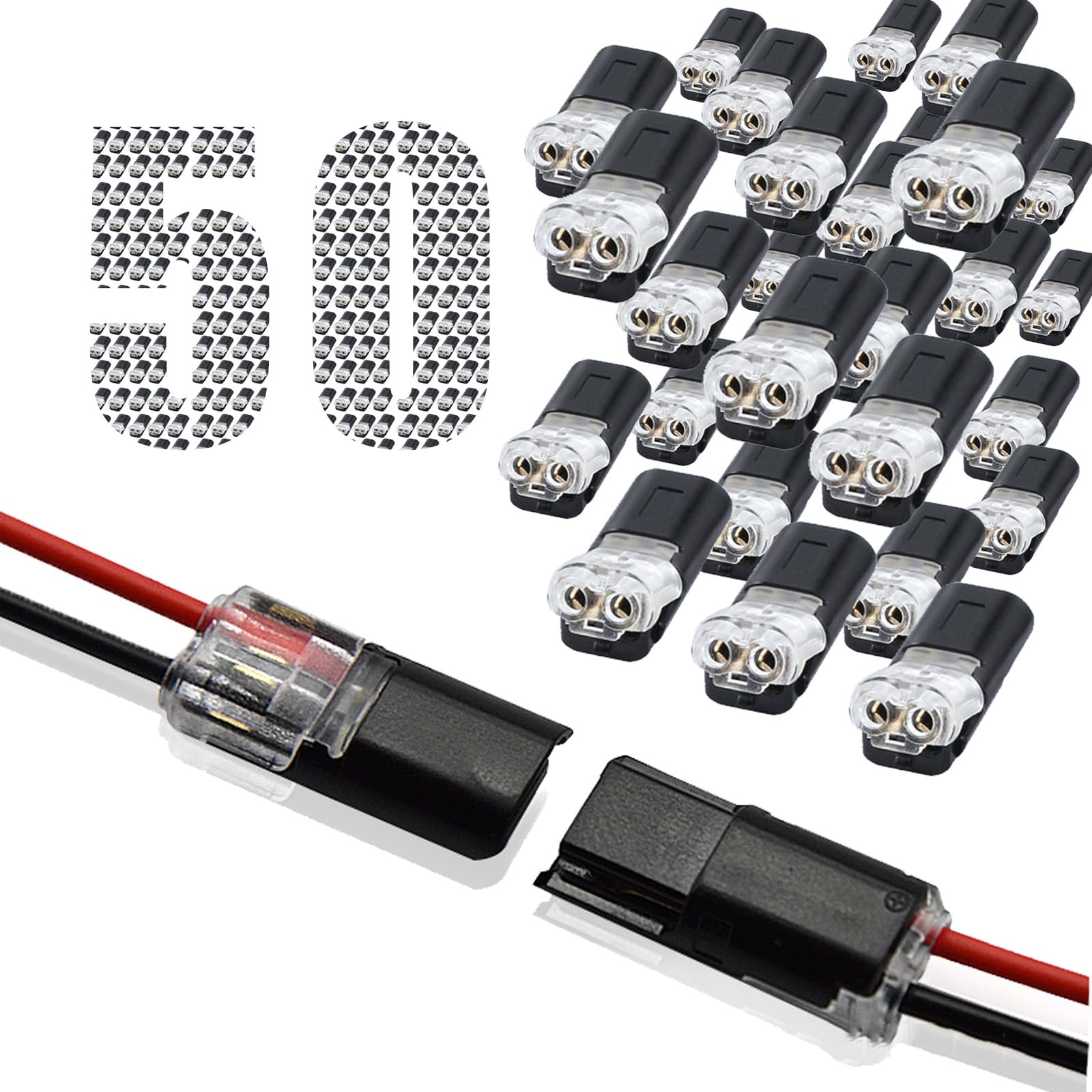 Double-wire Plug-in Connector with Locking Buckle, Double-wire Push-in Connector with Locking Buckle, Double Wire Plug In Connector, Double Wire Push Connector - No Wire Stripping Cutting (50PCS)