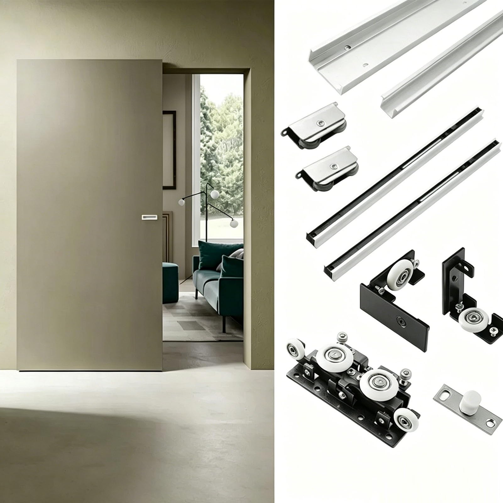 Soft Close Sliding Barn Door Track Kit, Metal Interior Door Rail System, Smooth Glide Hardware Set for Bedroom, Closet, Pantry and Living Room Door(38.6in(98cm))