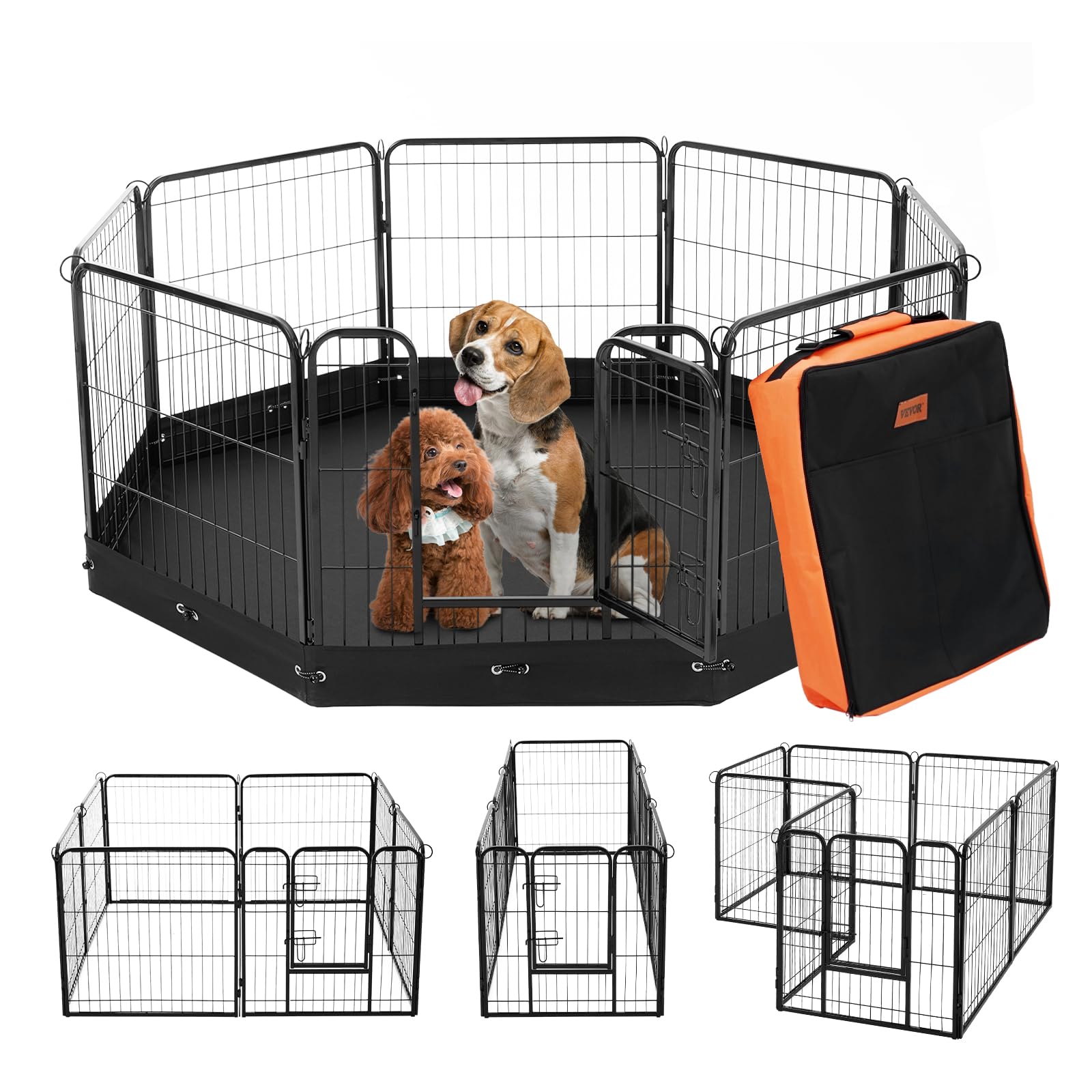VEVOR Parque de Juegos para Perros 8 Paneles de 610 x 610 mm, Corral de Ejercicios de Metal Plegable para Mascotas con Puerta, Bolsa de Almacenamiento y Almohadilla Inferior para Perros, Gatos