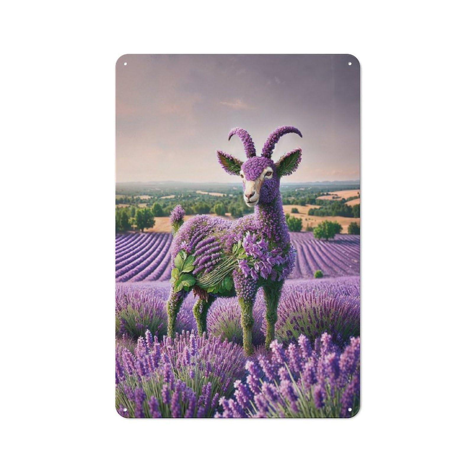 Metal Plaque 30x20cm with Lavender Goat for Pub Or Café, Vintage Decor, for Vintage Wall Decor Fans, for Metal Sign Collectors