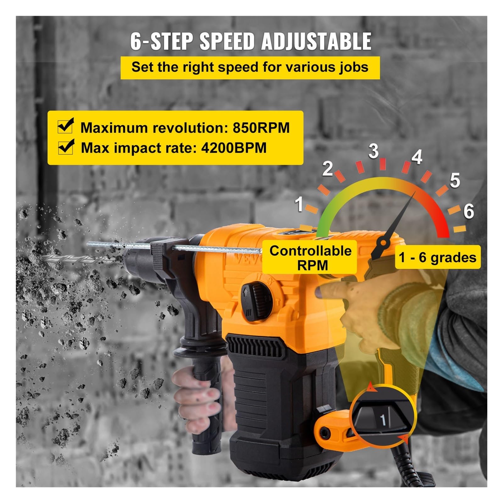 Wiertarka udarowa 1500W Max wiercenie 32mm SDS Plus młot pneumatyczny do rozbiórki 4 tryby elektryczny perforator betonu Stabilna Paca