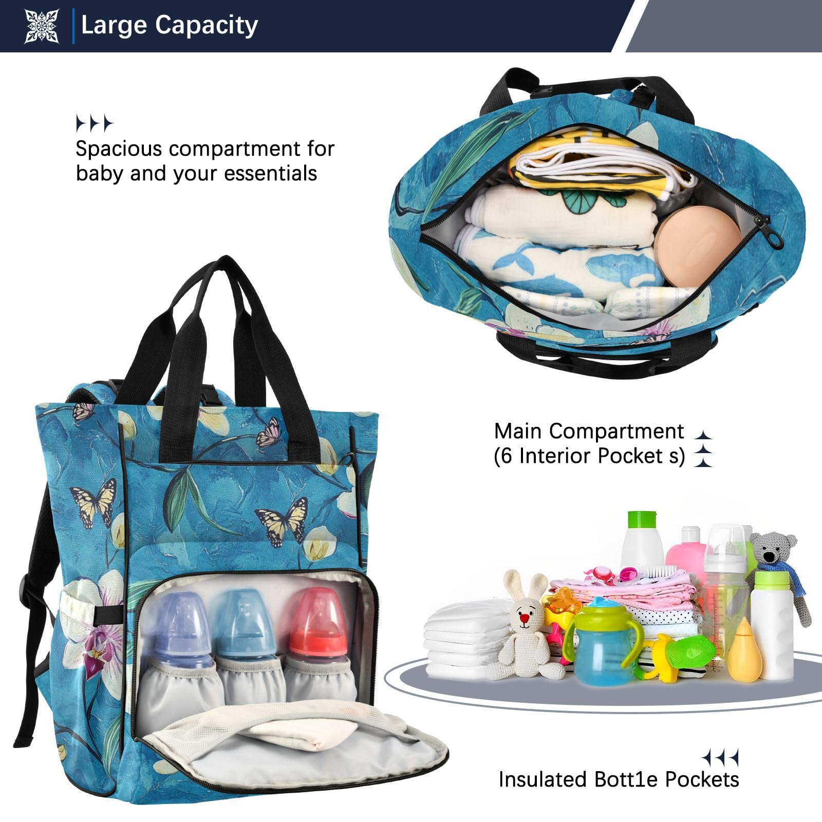 Borsa per pannolini zaino per mamme papà cartone animato orchidea