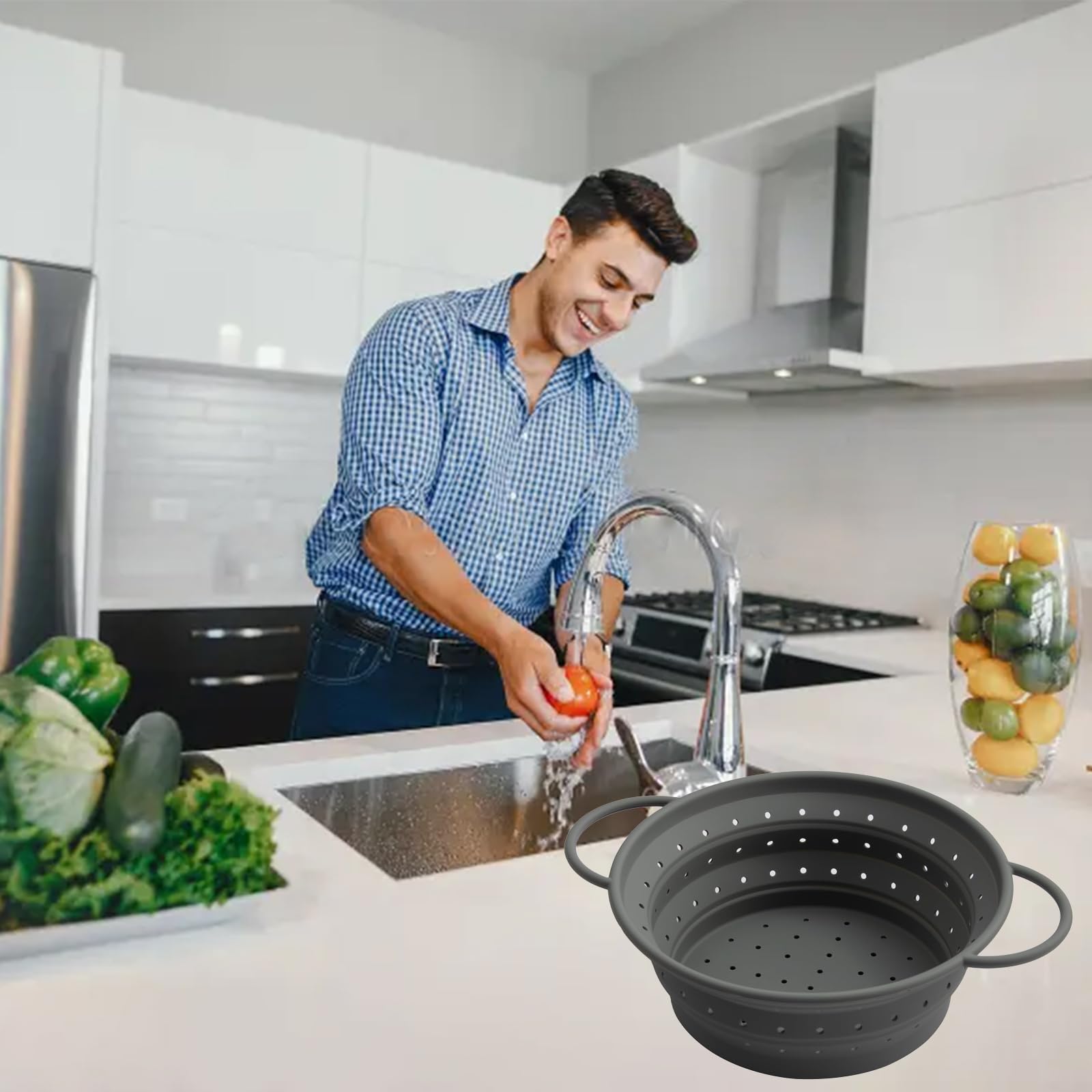 Scolapasta Pieghevole In Silicone 25cm - Per Pasta, Verdura E Frutta Con Manico - Foto 9