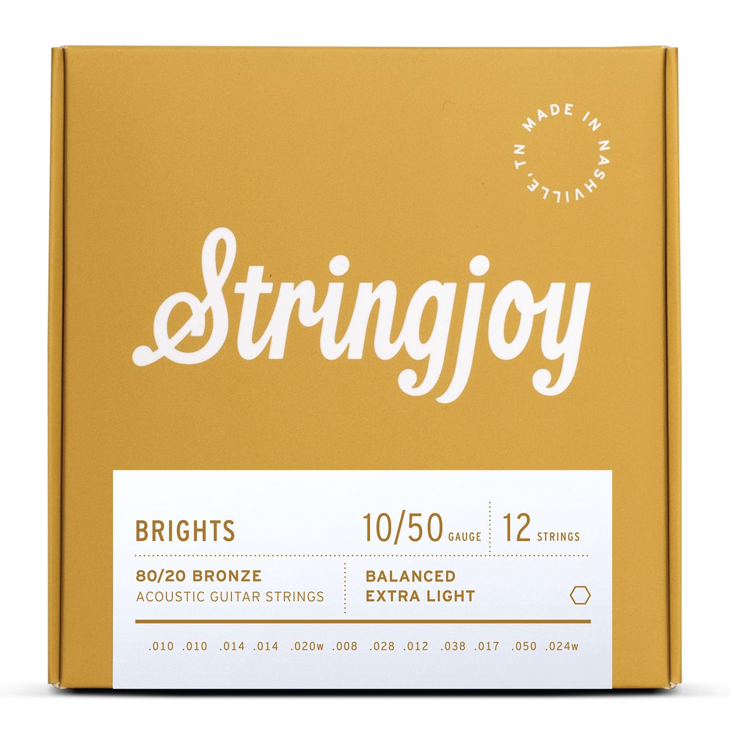 Stringjoy BB1024 - Corde per chitarra acustica a 12 corde luminose, 80/20, in bronzo, (calibro extra leggero a 12 corde, 10-50)