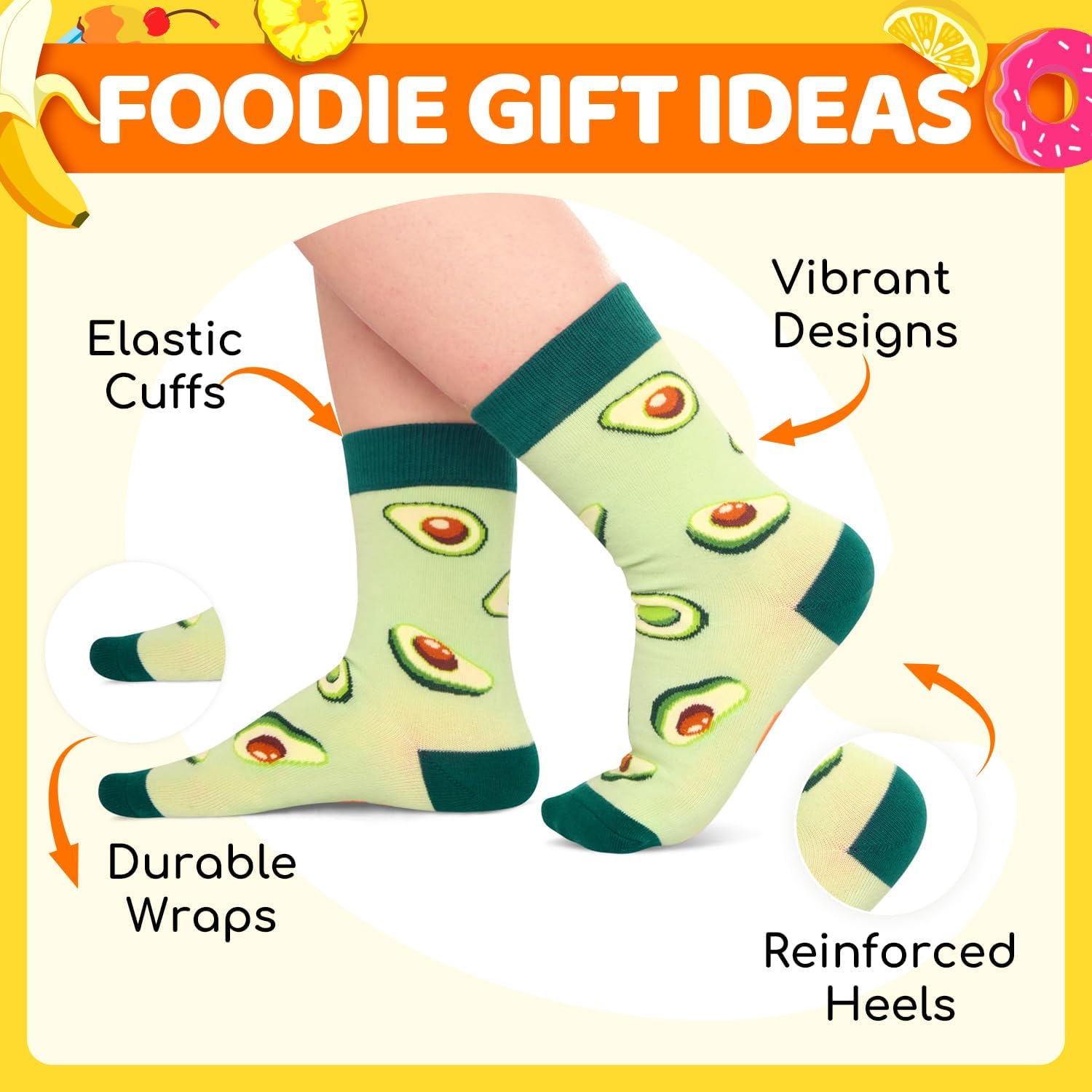 HAPPYPOP Funny Fruit Gifts - Avocado Gift Banana Gift for Kids, Avocado Banana Socks - Image 4