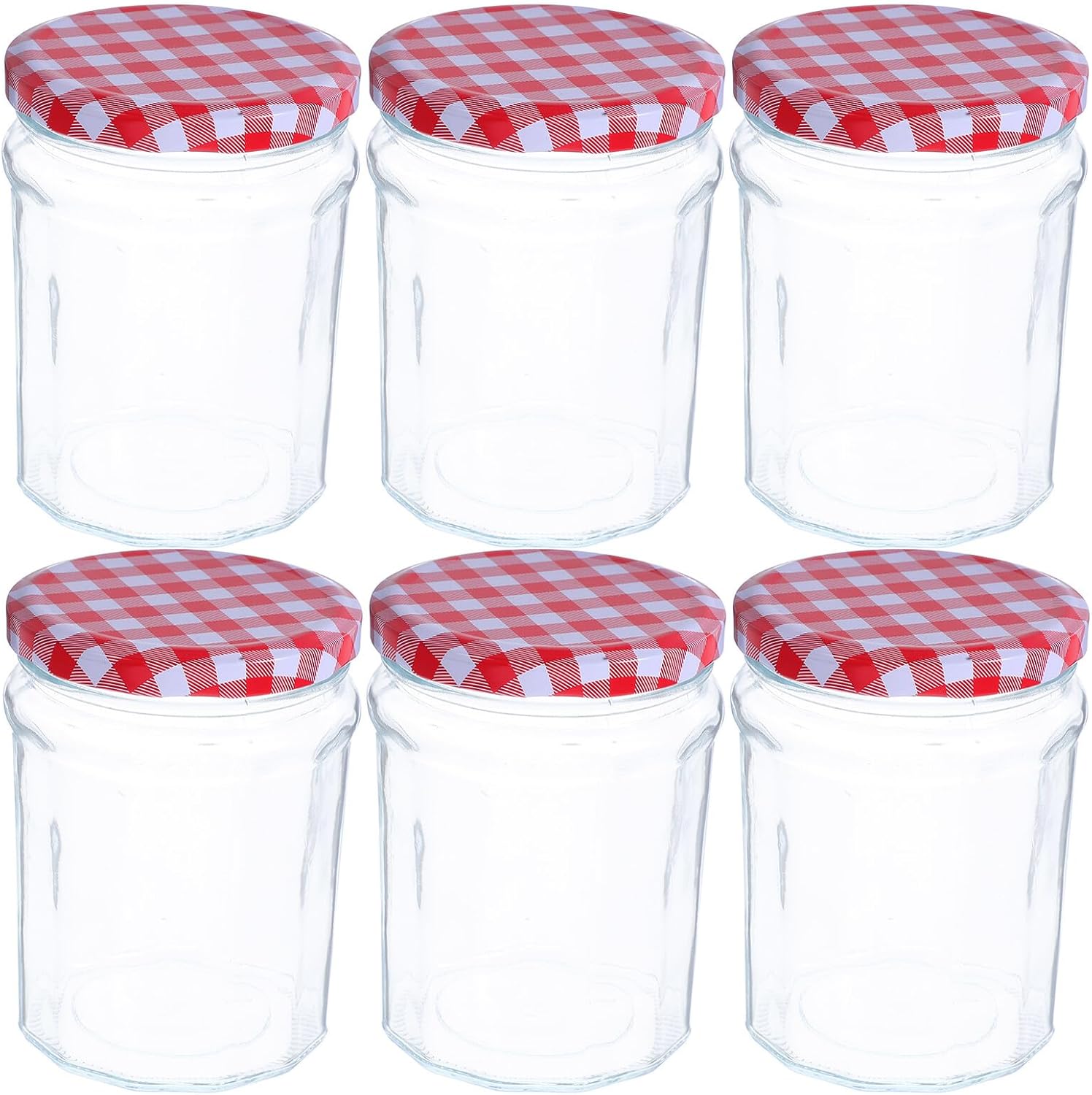 Zerodeko 6pcs 380ml Hexagon Glass Jars with Airtight Lids, Food Storage Canning Jars, Sealed Glass Containers for Jam, Honey, Spices, Kitchen Pantry Organization