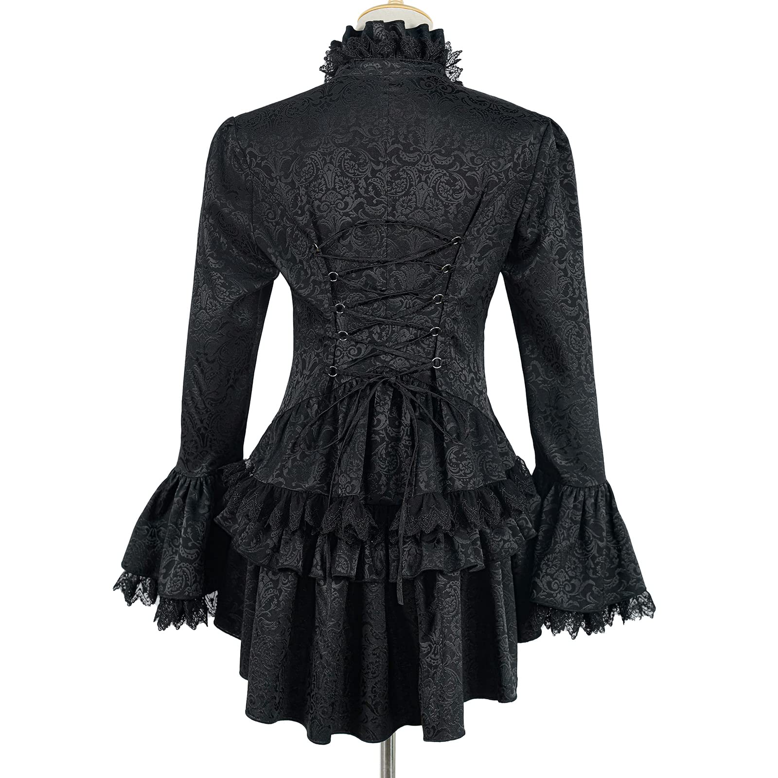 Camicia Vittoriana Medievale da Donna Stand Collare Manica Flare Gotico Steampunk Corte Camicia Top