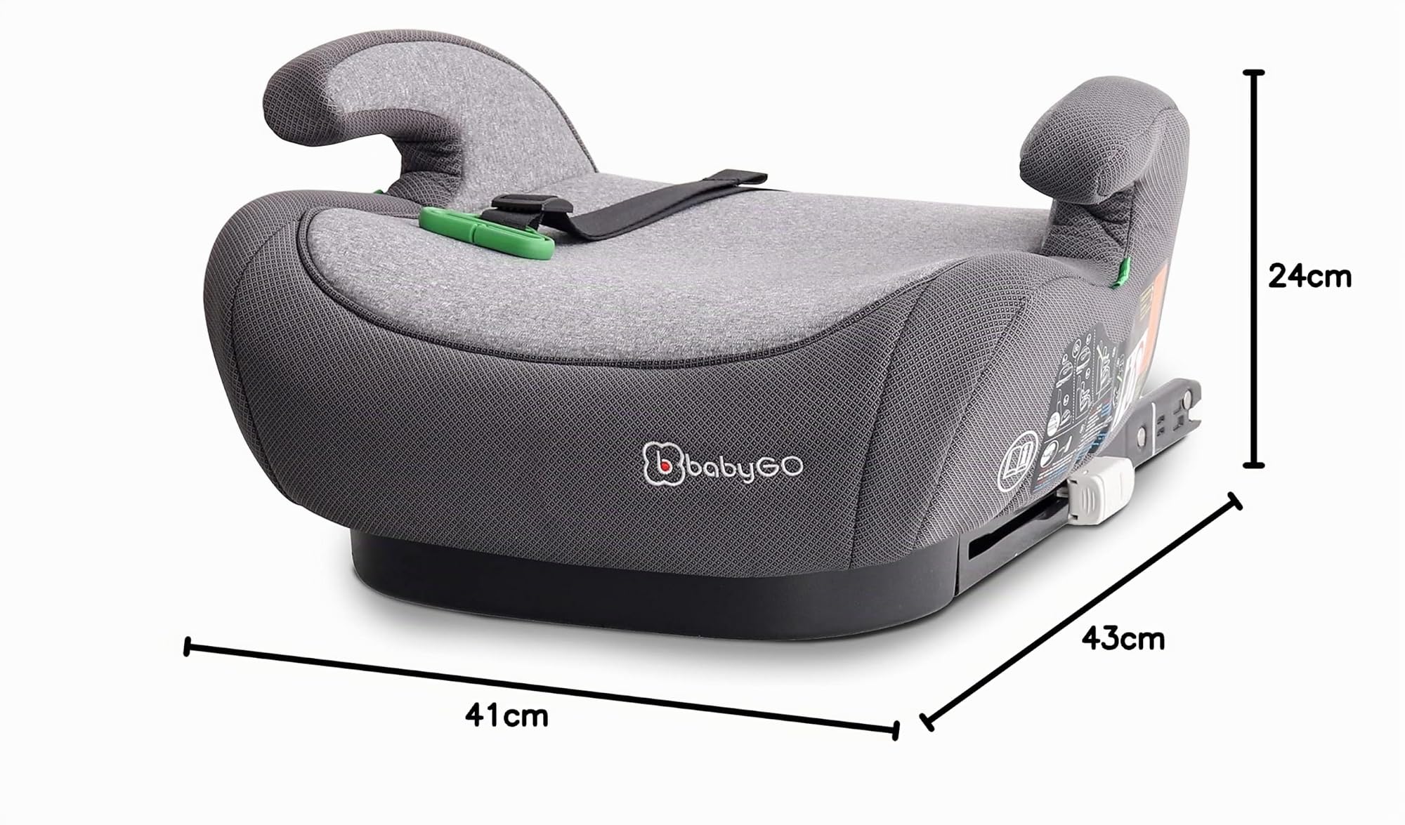 babyGO Sitzerhöhung Bursa IV nach neuer I-Size Norm - Kindersitzerhöhung mit verstellbarem Isofix - Kindersitz/Autositz für Kinder (125-150 cm) Grau